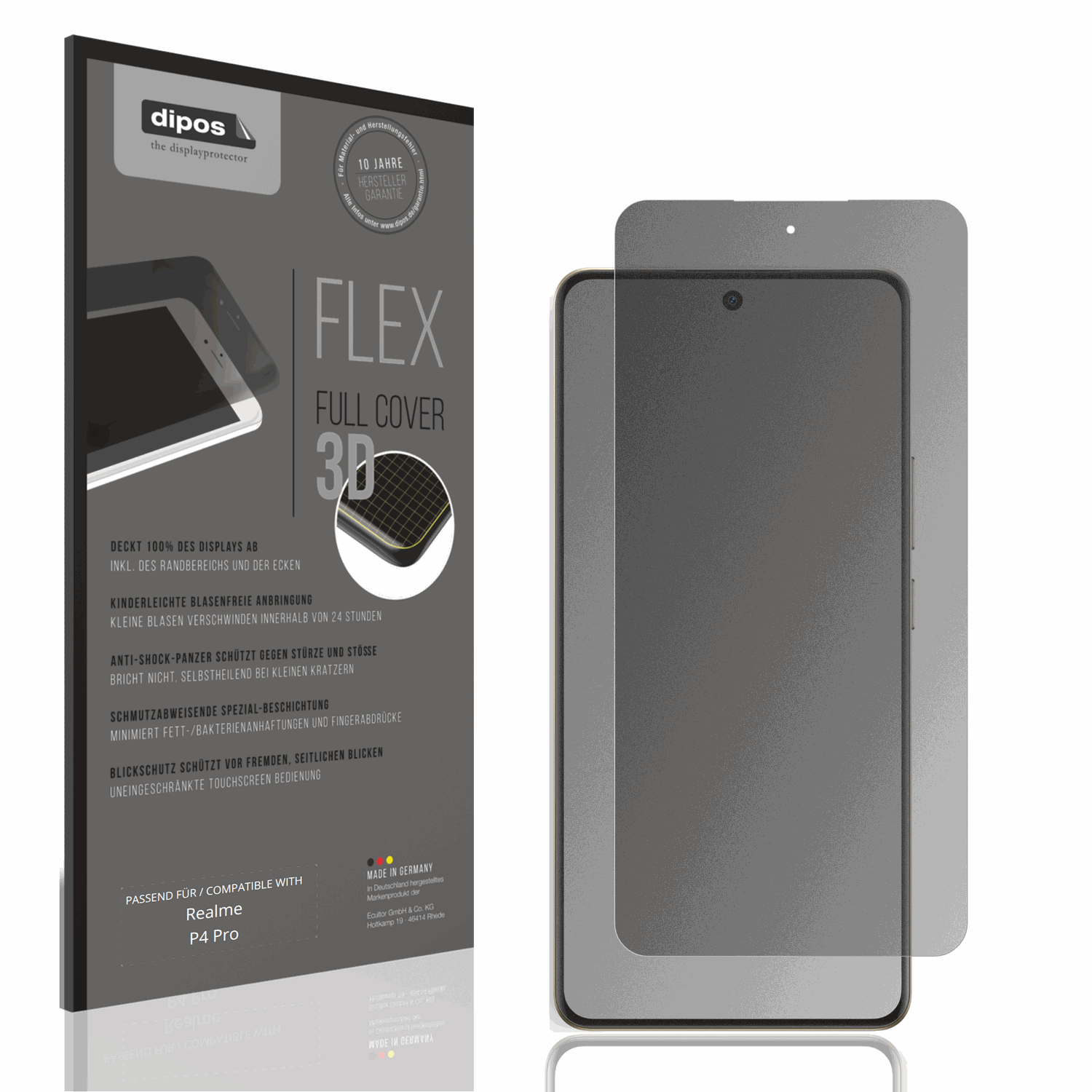 Blickschutzfolie von dipos passend für Realme P4 Pro, 100% Displayabdeckung und blasenfreie Montage