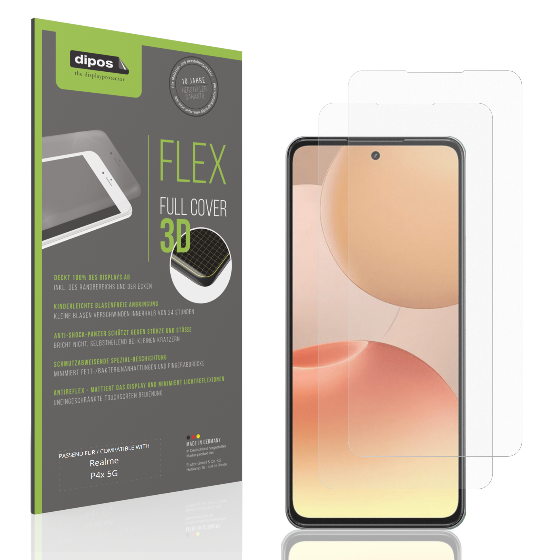 Matte Displayschutzfolie von dipos passend für Realme P4x 5G, 100% Displayabdeckung und blasenfreie Montage