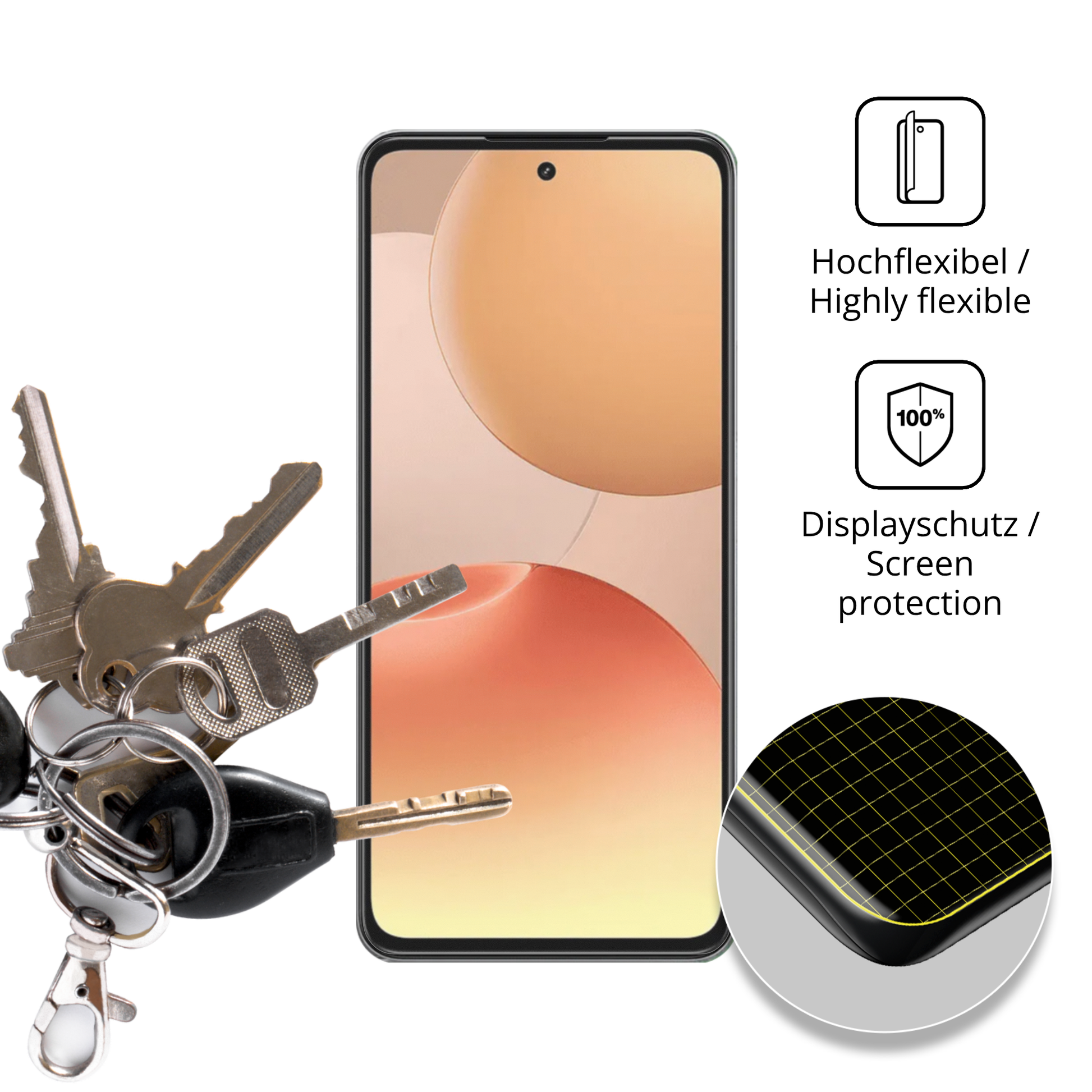 dipos Displayschutz für Realme P4x 5G, transparente Oberfläche, perfekte Passform auch für die Rundungen