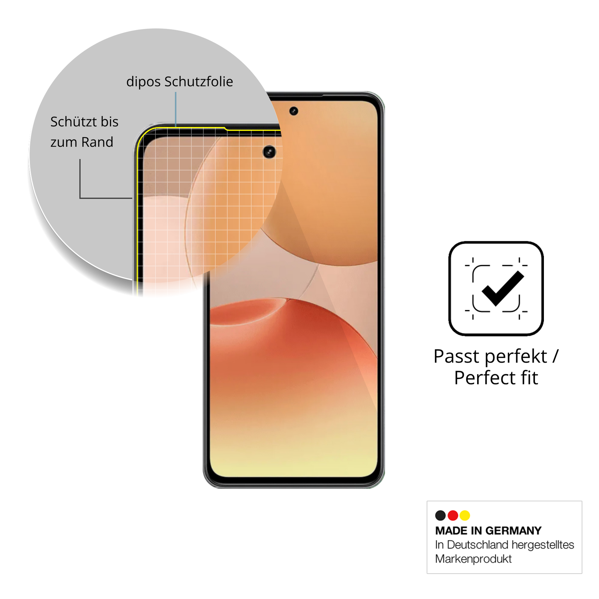 Schutzfolie mit optimaler Passform, zur Verwendung mit Hüllen geeignet