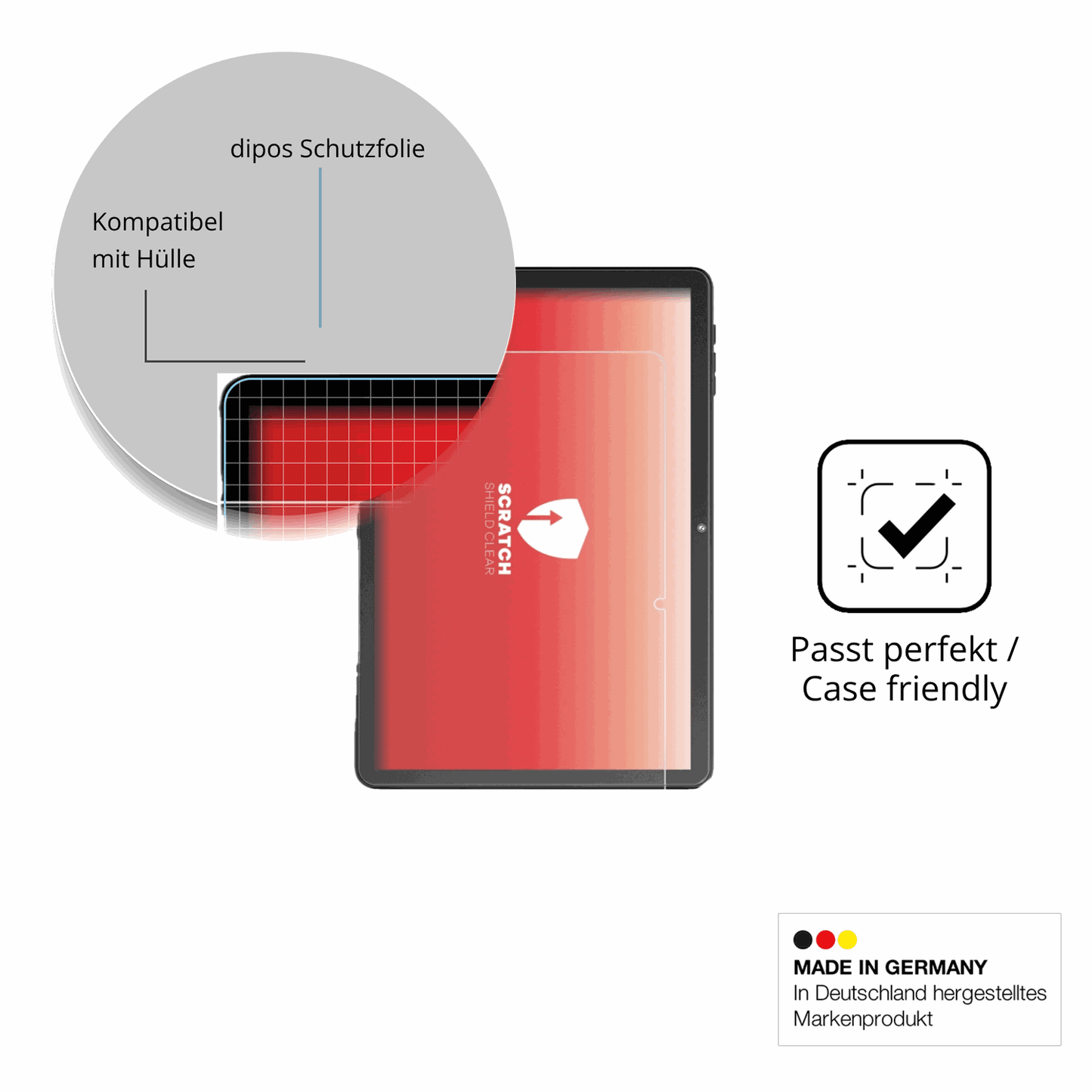 Schutzfolie mit optimaler Passform, zur Verwendung mit Hüllen geeignet