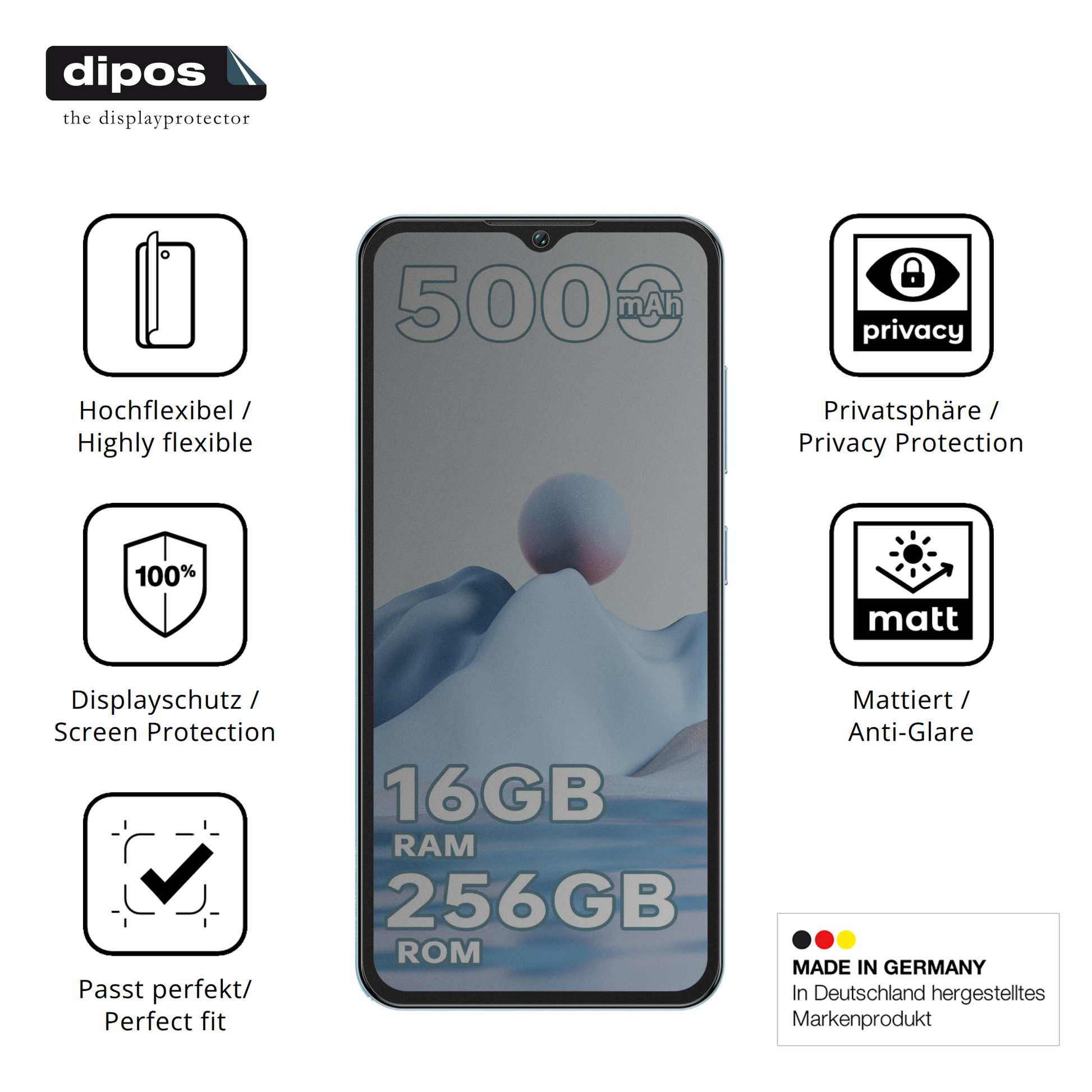 Flexible TPU-Folie passend zugeschnitten für Redmagic 11 Pro, mit Privatsphäre-Schutz durch Sichtschutz-Folie