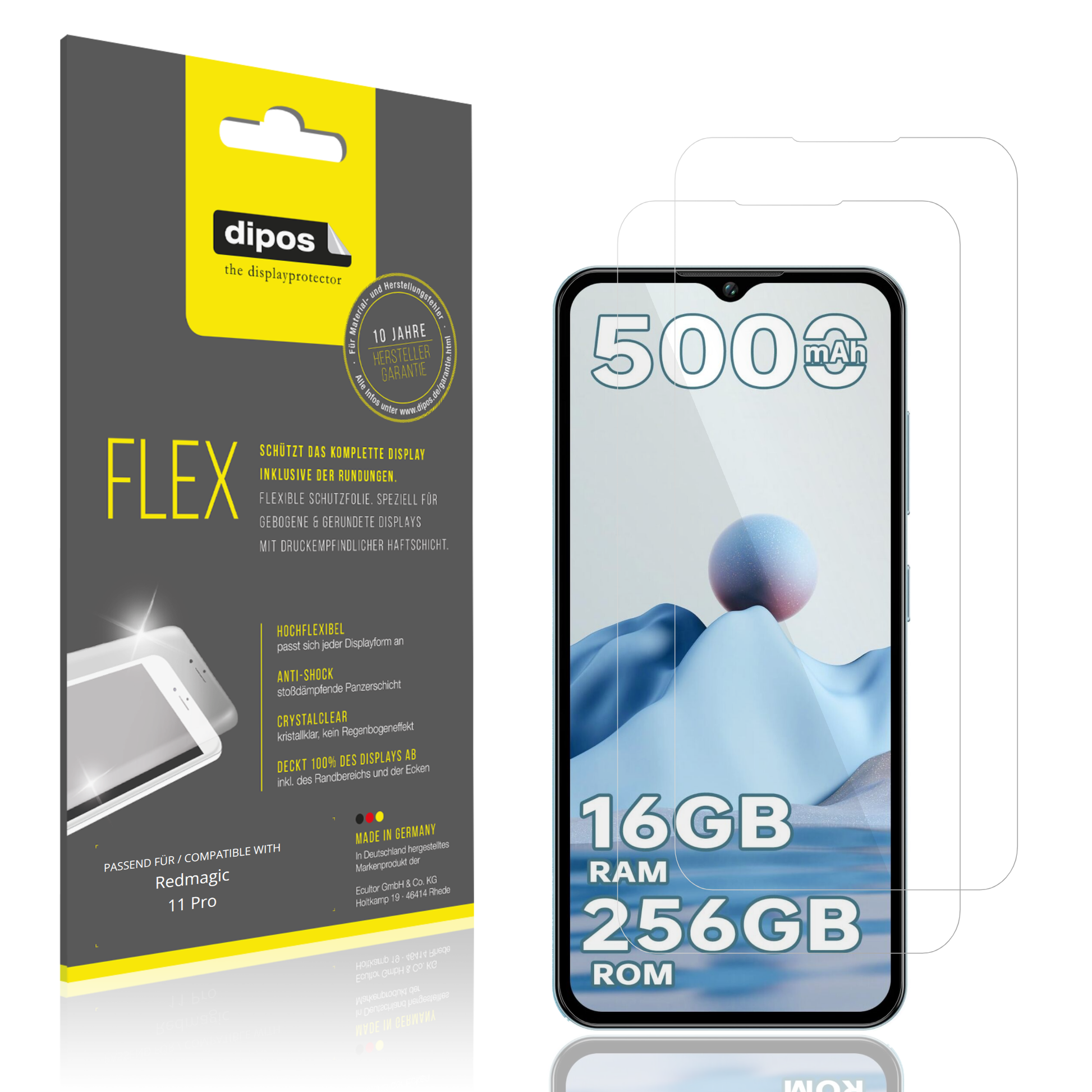 Klare Displayschutzfolie von dipos passend für Redmagic 11 Pro, 100% Displayabdeckung und blasenfreie Montage