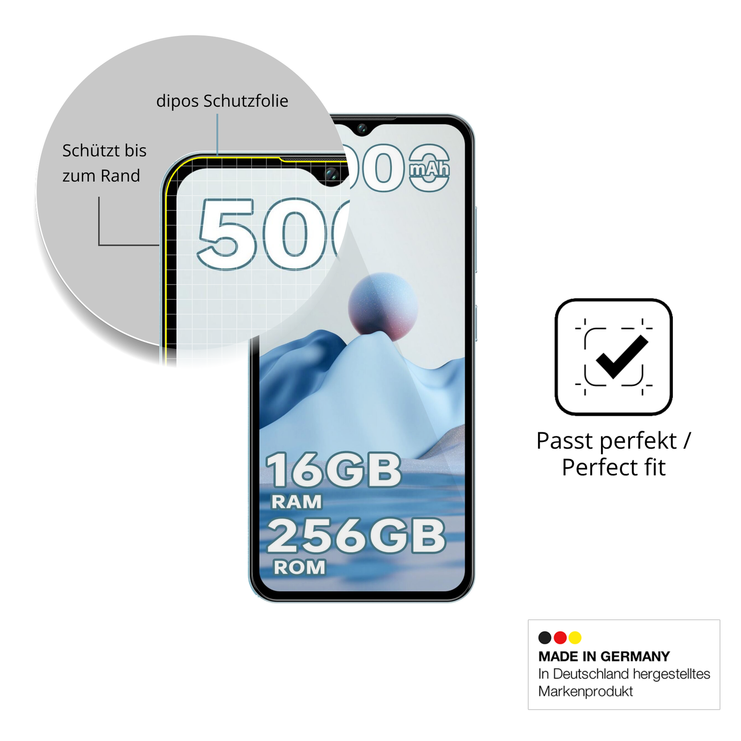 Schutzfolie mit optimaler Passform, zur Verwendung mit Hüllen geeignet