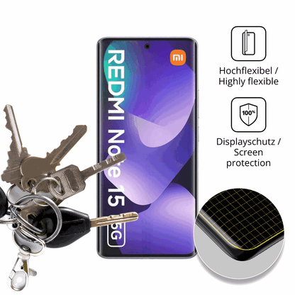 dipos Displayschutz f�r Redmi Note 15 5G, transparente Oberfl�che, perfekte Passform auch f�r die Rundungen