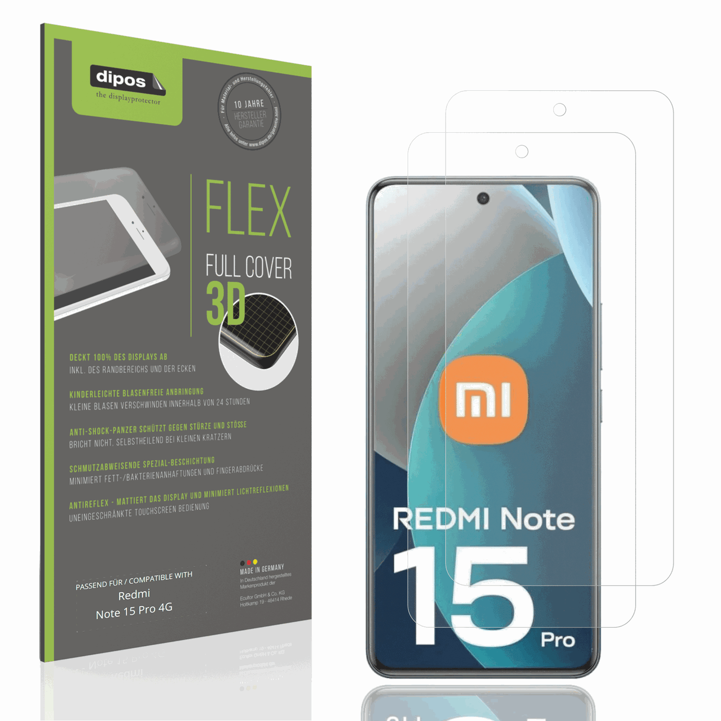 Matte Displayschutzfolie von dipos passend für Redmi Note 15 Pro 4G, 100% Displayabdeckung und blasenfreie Montage