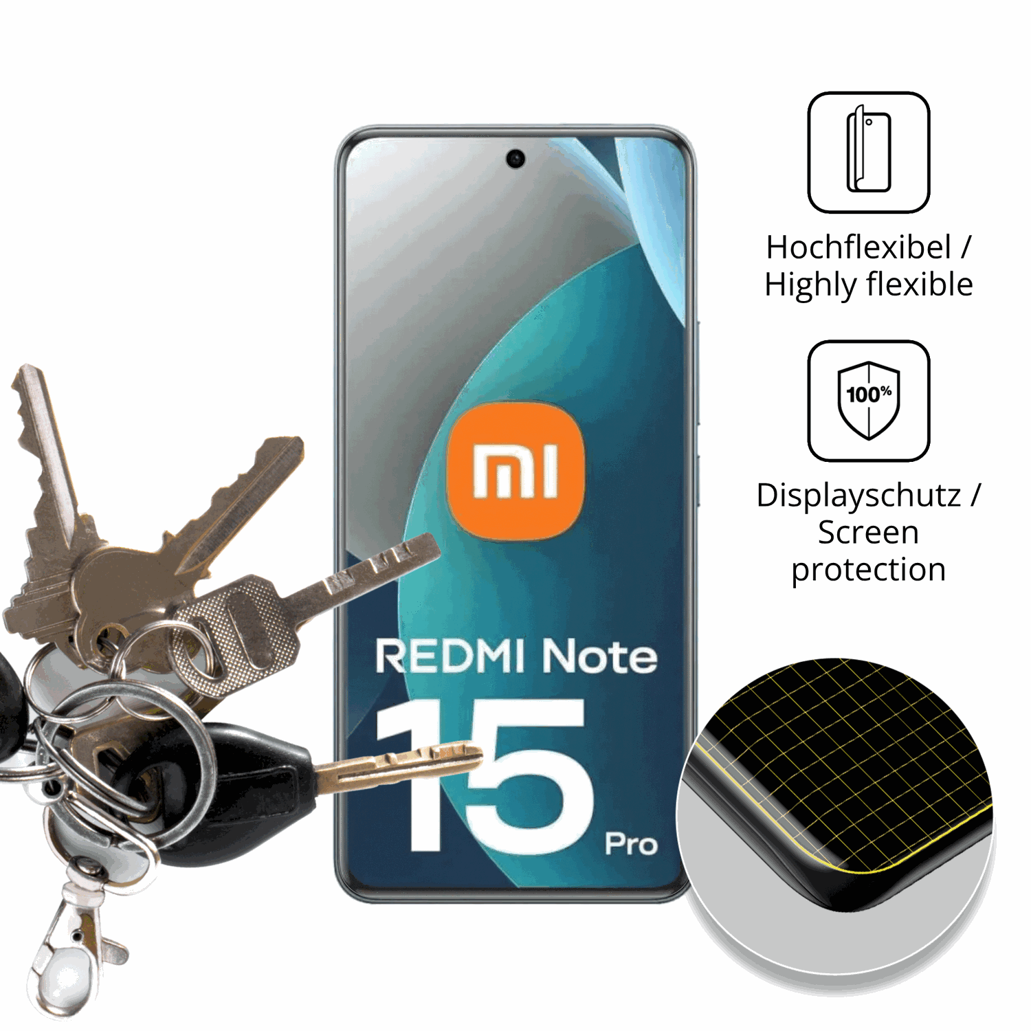 dipos Displayschutz für Redmi Note 15 Pro 4G, transparente Oberfläche, perfekte Passform auch für die Rundungen