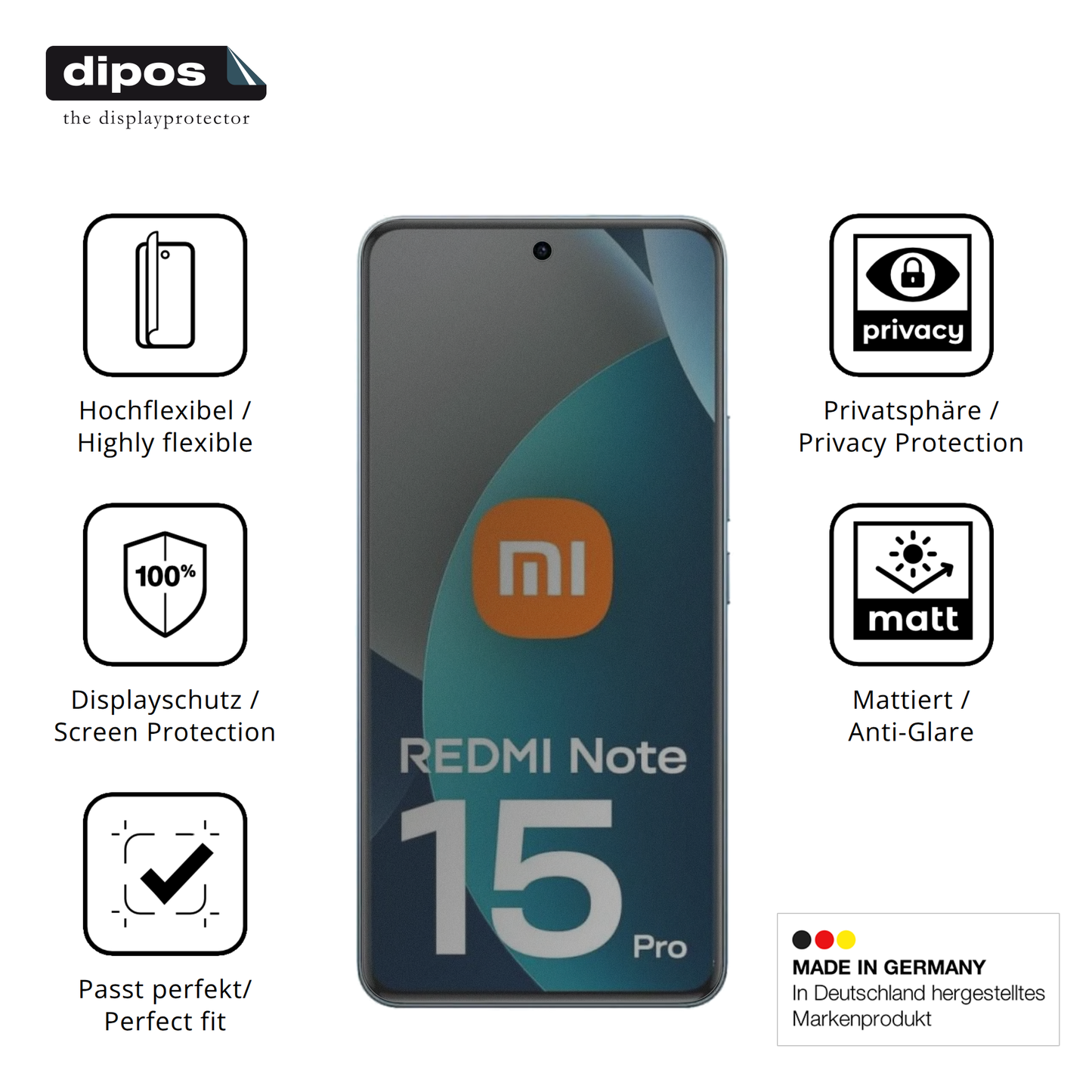Flexible TPU-Folie passend zugeschnitten für Redmi Note 15 Pro 4G, mit Privatsphäre-Schutz durch Sichtschutz-Folie