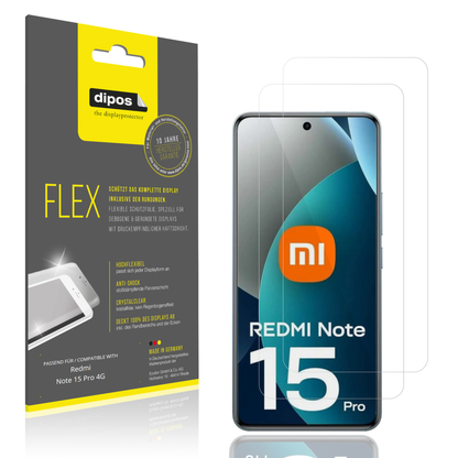 Klare Displayschutzfolie von dipos passend für Redmi Note 15 Pro 4G, 100% Displayabdeckung und blasenfreie Montage
