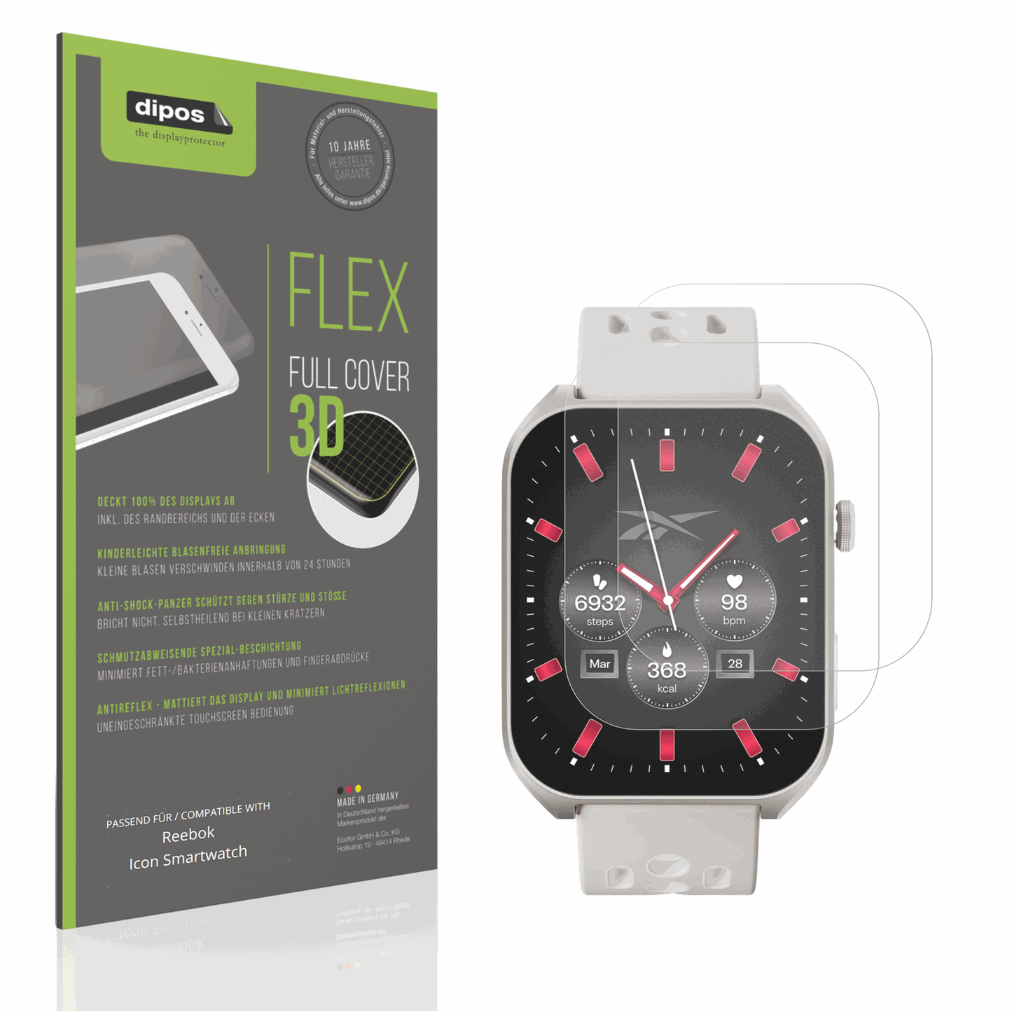 Matte Displayschutzfolie von dipos passend für Reebok Icon Smartwatch, 100% Displayabdeckung und blasenfreie Montage