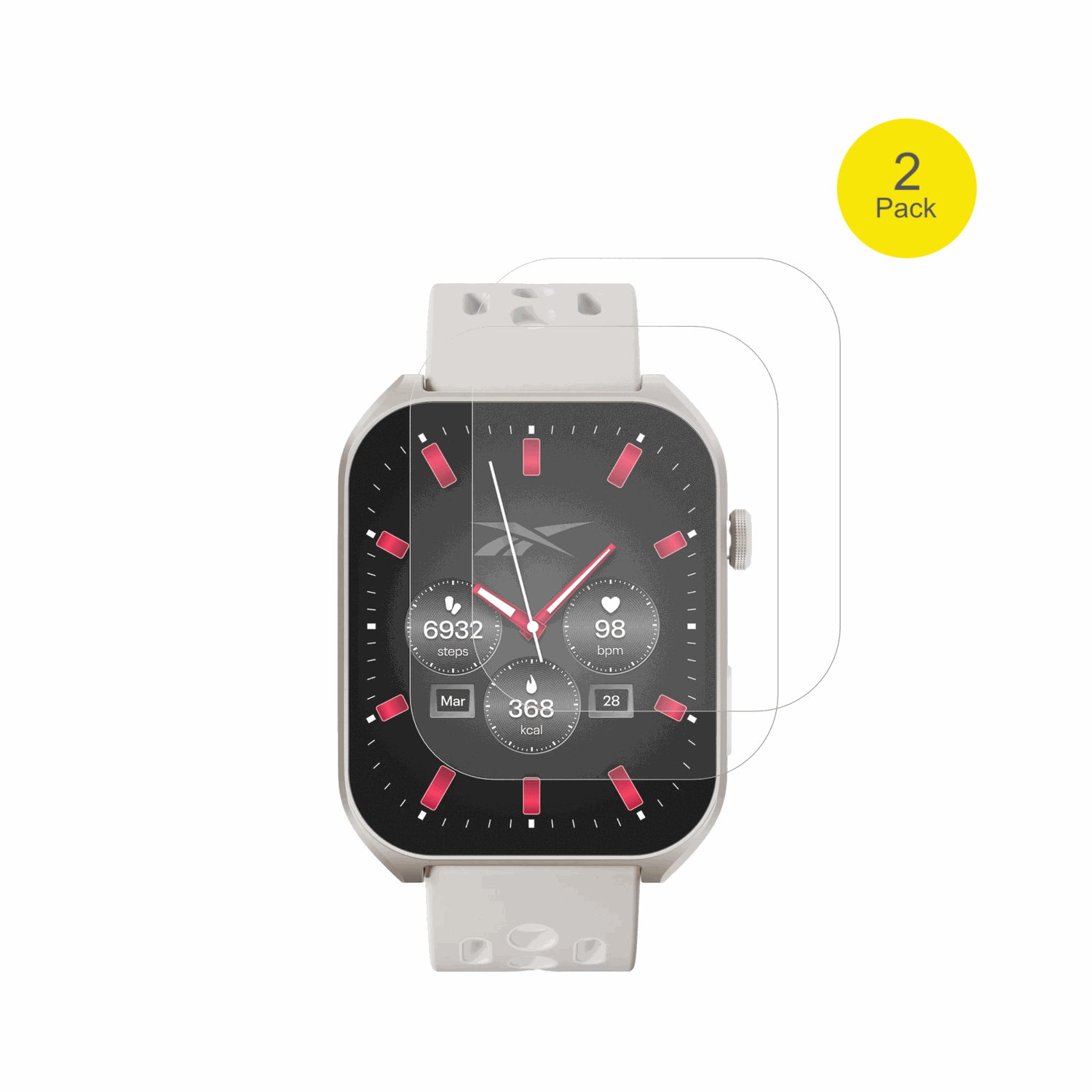 ReebokIcon Smartwatch mit aufgebrachter dipos Flex Schutzfolie, glasklare Darstellung ohne Einschränkungen