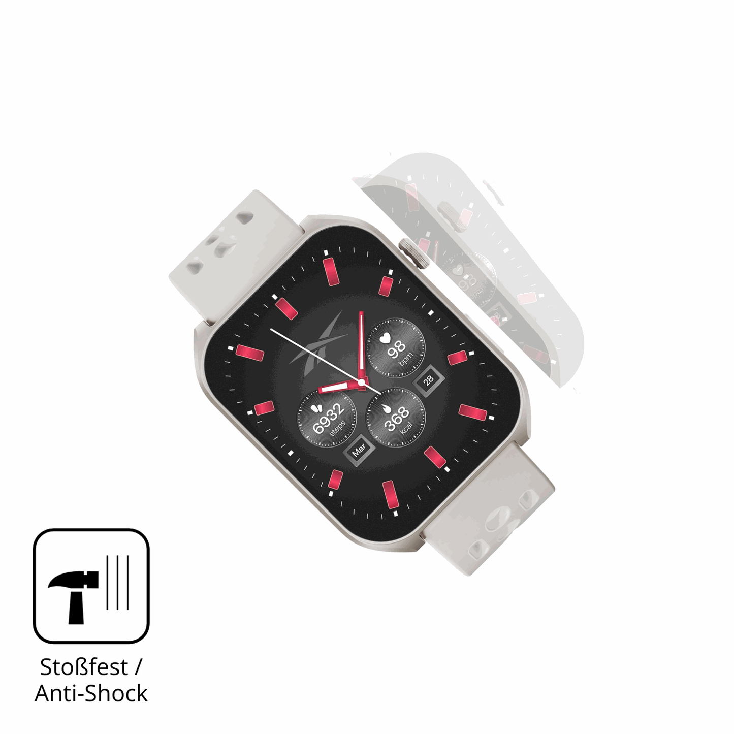 Schutz gegen Kratzer auf dem Reebok Icon Smartwatch Glas durch Schlüssel, Stöße gegen die Tischkante oder Stürze
