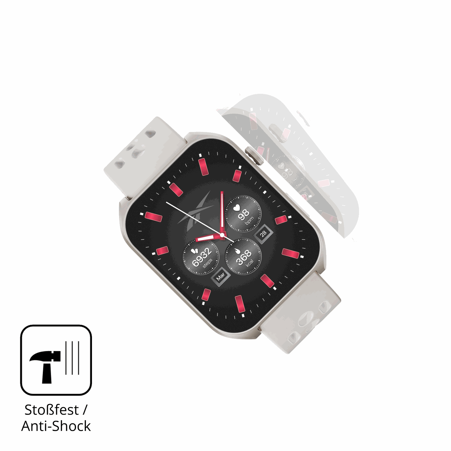 Schutz gegen Kratzer auf dem Reebok Icon Smartwatch Glas durch Schlüssel, Stöße gegen die Tischkante oder Stürze