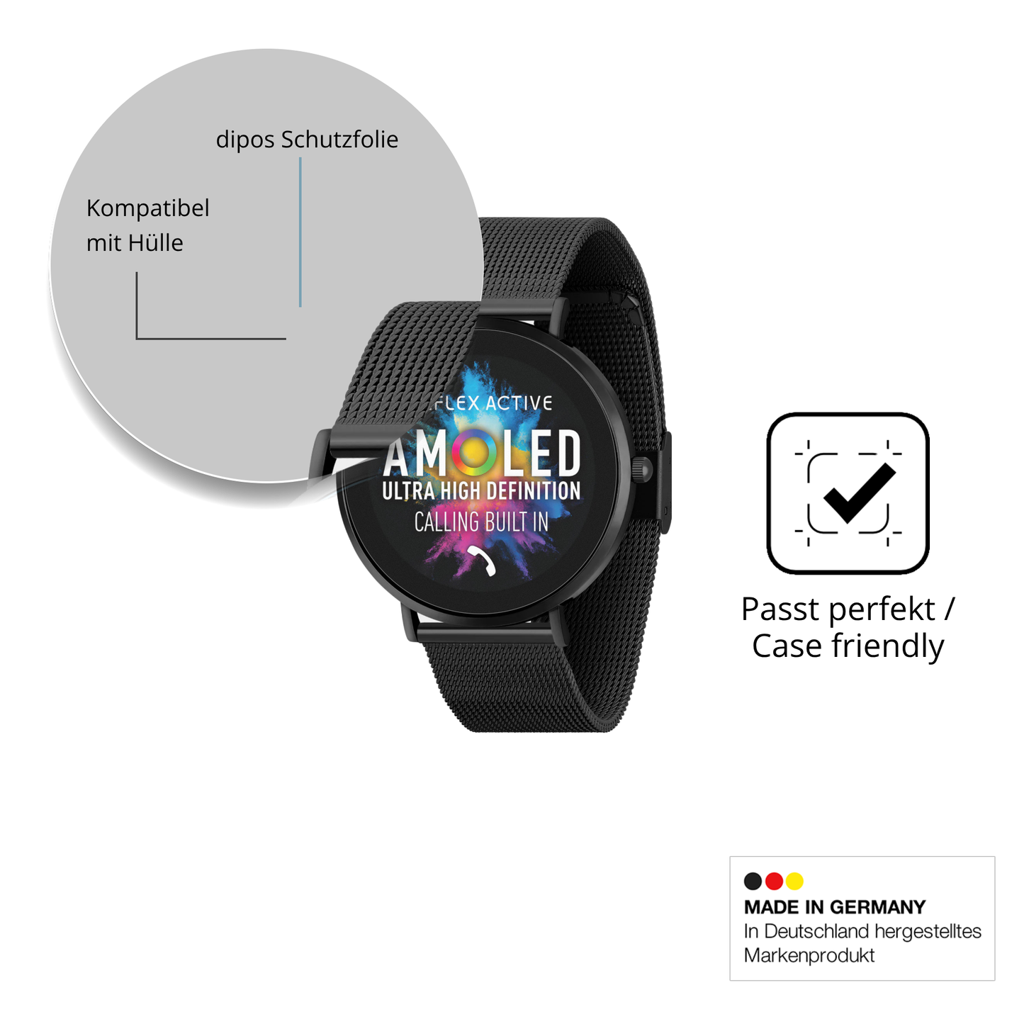 Schutzfolie mit optimaler Passform, zur Verwendung mit Hüllen geeignet