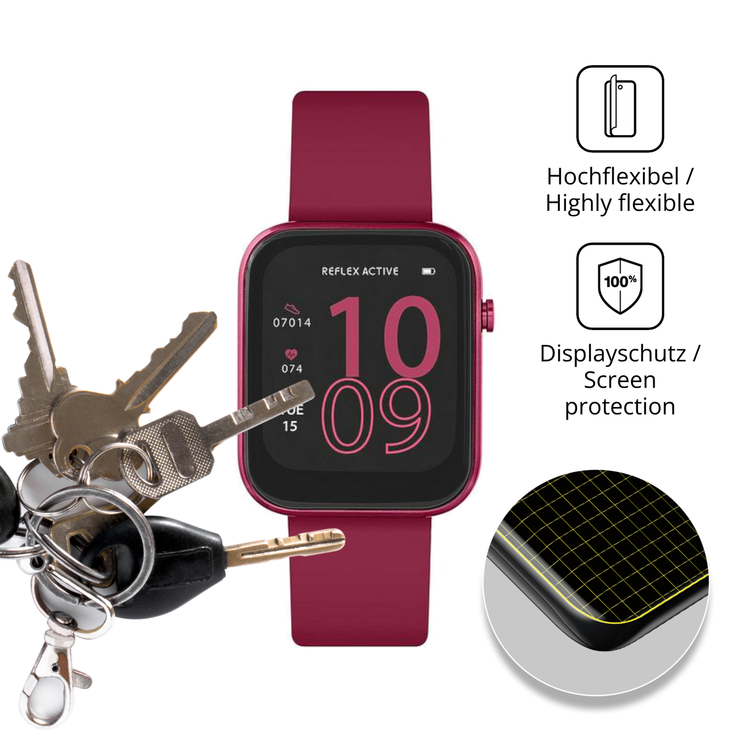 dipos Displayschutz für Reflex Active Berry Amoled 1.85 Zoll, transparente Oberfläche, perfekte Passform auch für die Rundungen