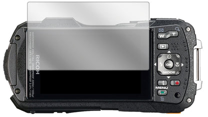 RicohWG-70 mit aufgebrachter dipos Displayschutzfolie, glasklare Darstellung ohne Einschränkungen