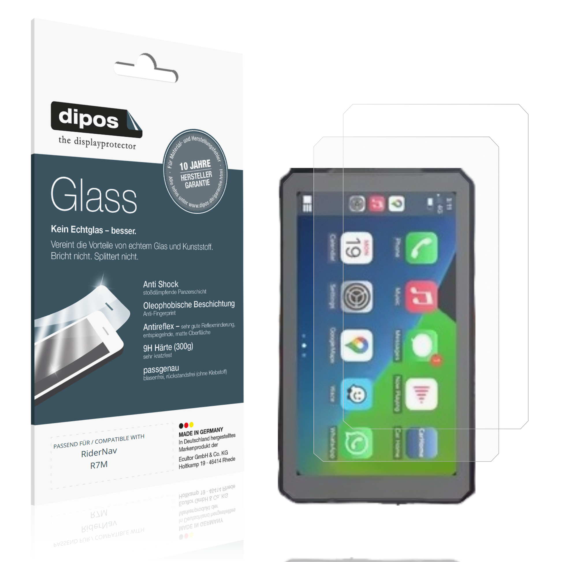 Matte Displayschutzfolie von dipos passend für RiderNav R7M, 9H kratzfest und blasenfrei montiert
