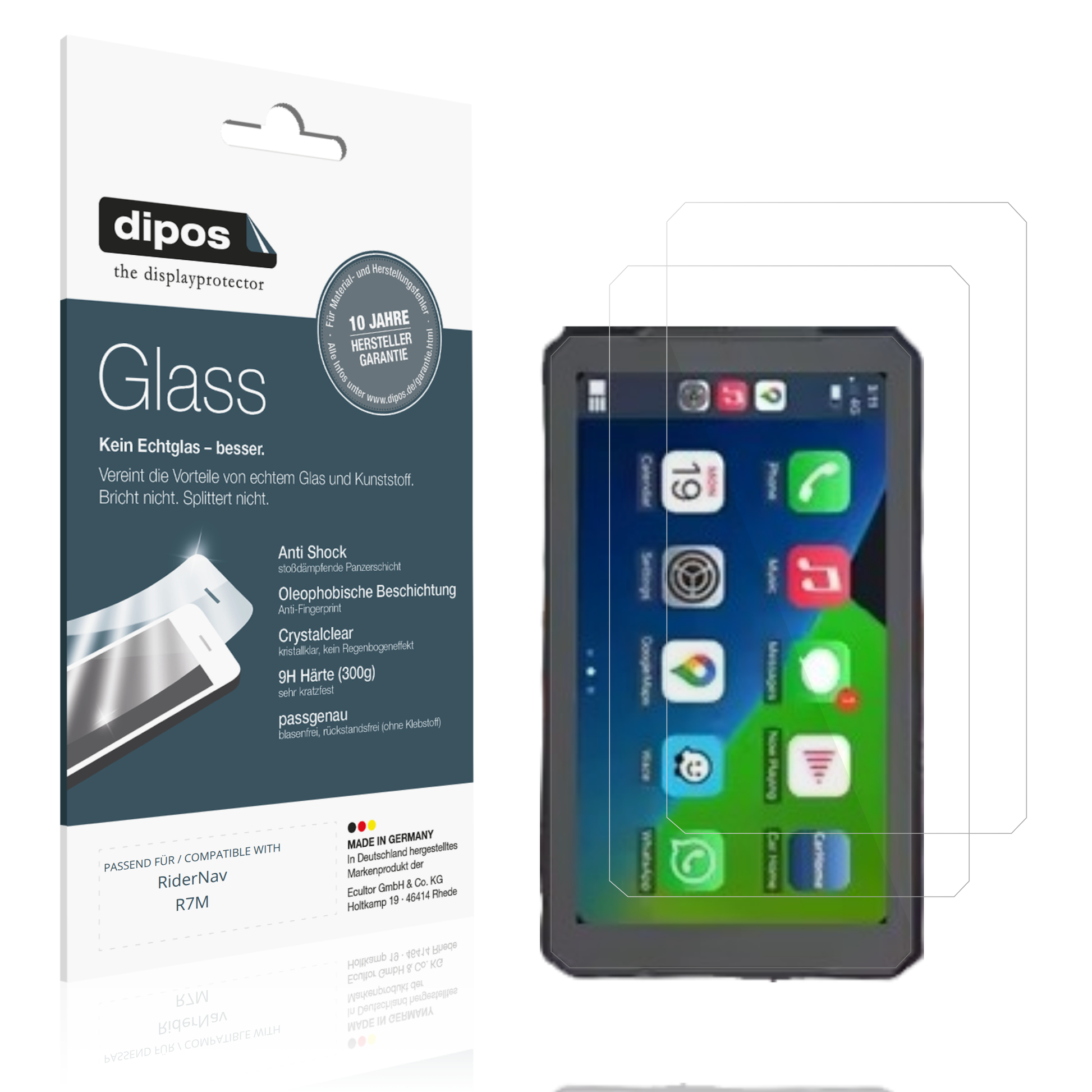 Klare Displayschutzfolie von dipos passend für RiderNav R7M, 9H kratzfest und blasenfrei montiert