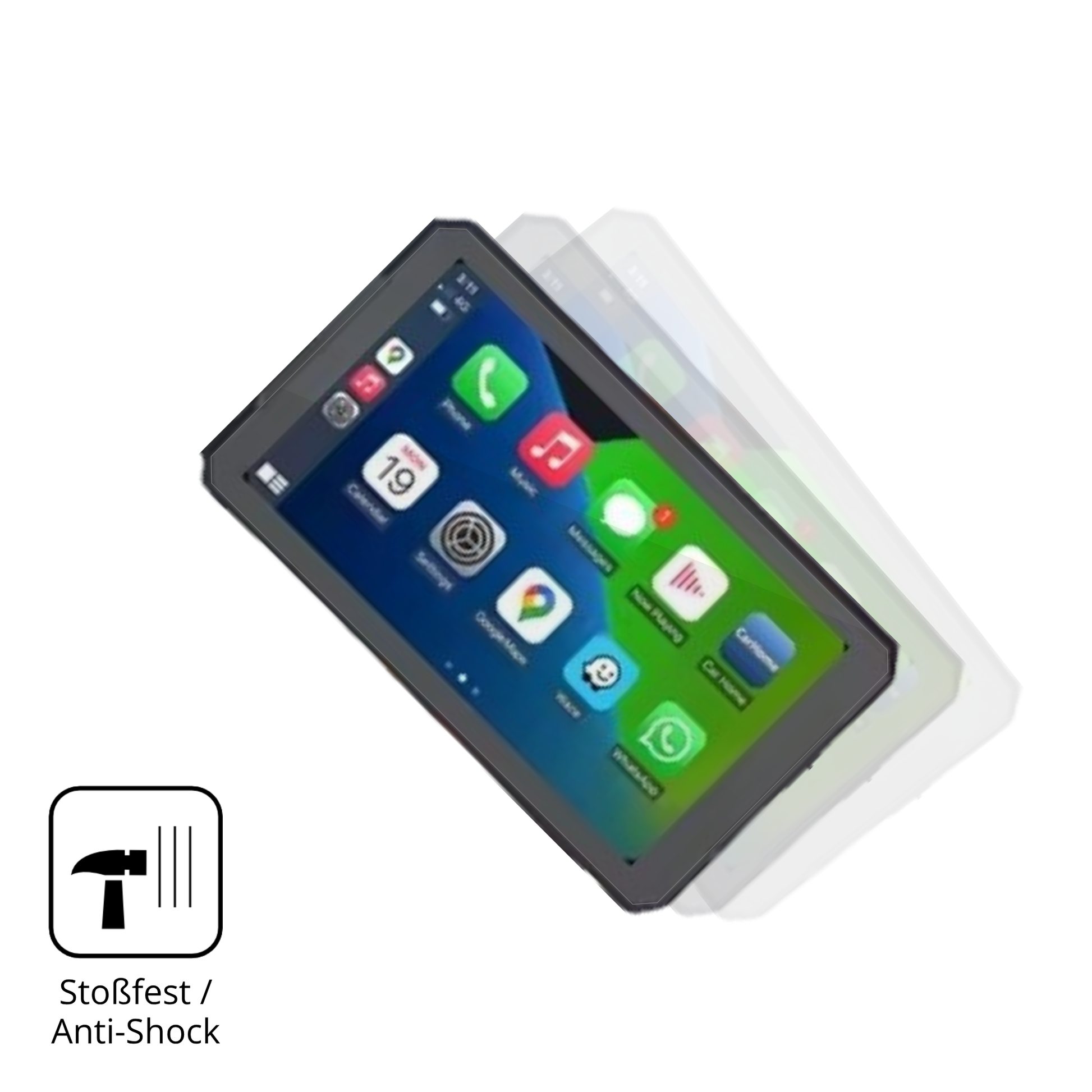 Schutz gegen Kratzer auf dem RiderNav R7M Glas durch Schlüssel, Stöße gegen die Tischkante oder Stürze