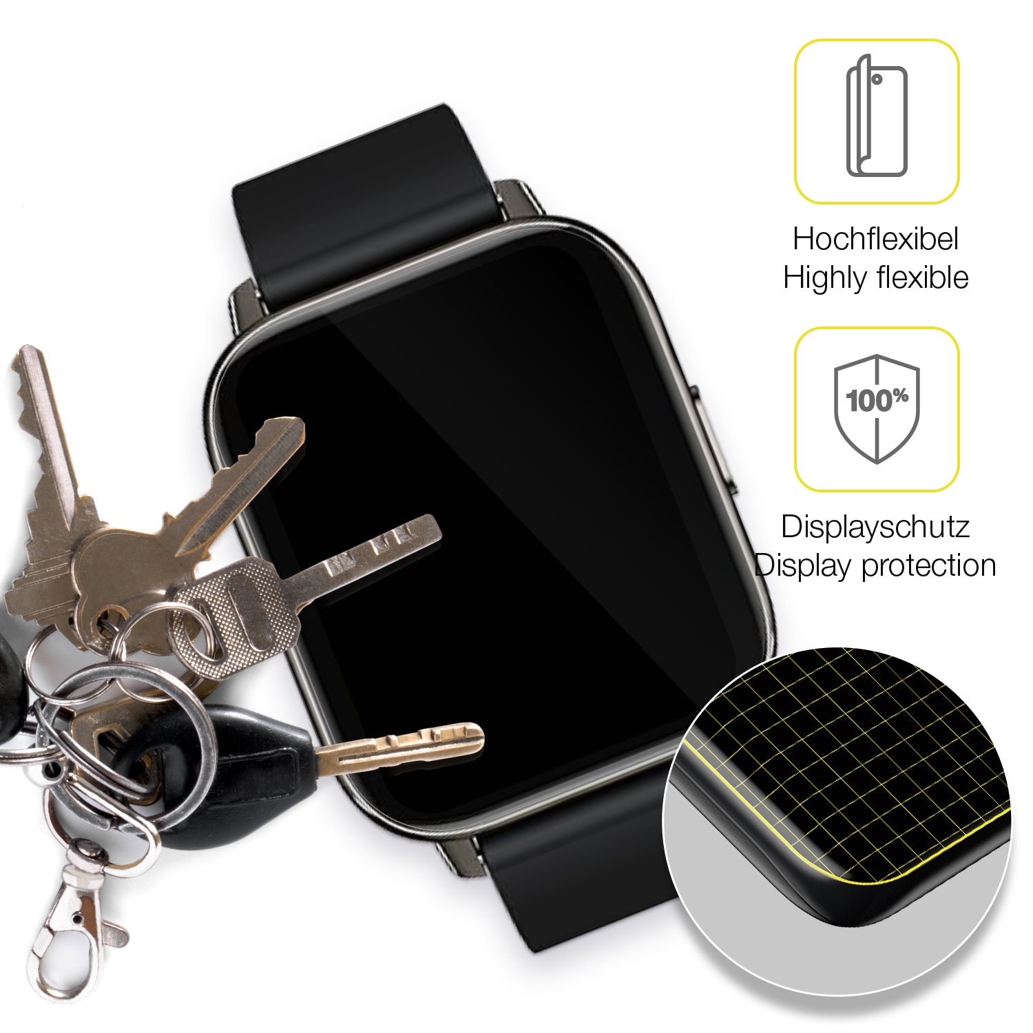 dipos Displayschutz für Rinsmola 1,69 Zoll Smartwatch, transparente Oberfläche, geringe Dicke und perfekte Passform
