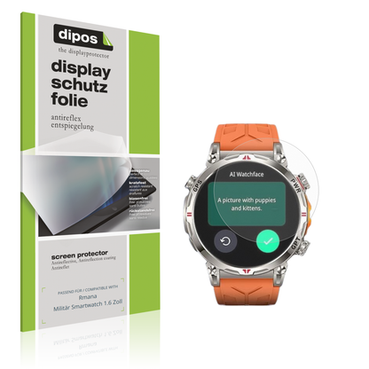 Matte Displayschutzfolie von dipos passend für Rmana Militär Smartwatch 1.6 Zoll, präziser Zuschnitt und blasenfrei montiert