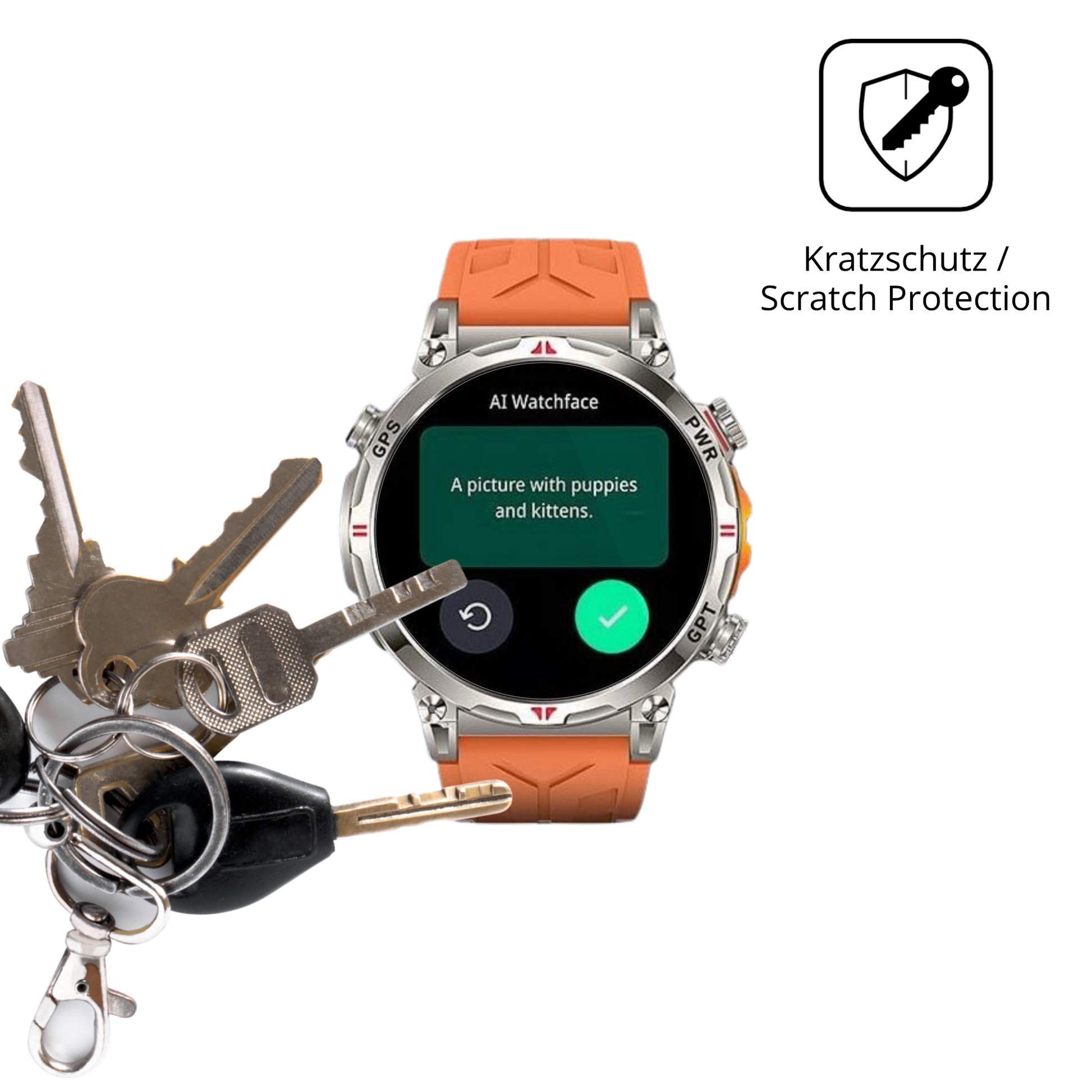 Schutz gegen Kratzer auf dem Rmana Militär Smartwatch 1.6 Zoll Glas durch Schlüssel oder Ähnliches