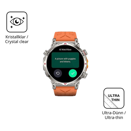Dünne und klare Folie passend zugeschnitten für Rmana Militär Smartwatch 1.6 Zoll