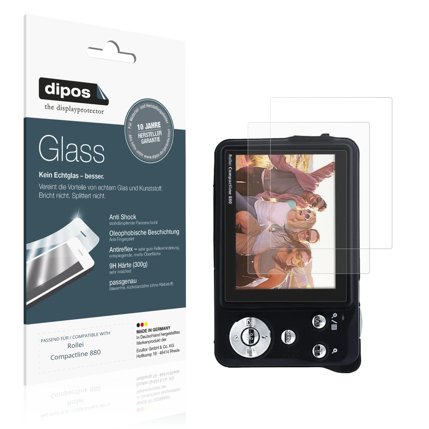Matte Displayschutzfolie von dipos passend für Rollei Compactline 880, 9H kratzfest und blasenfrei montiert