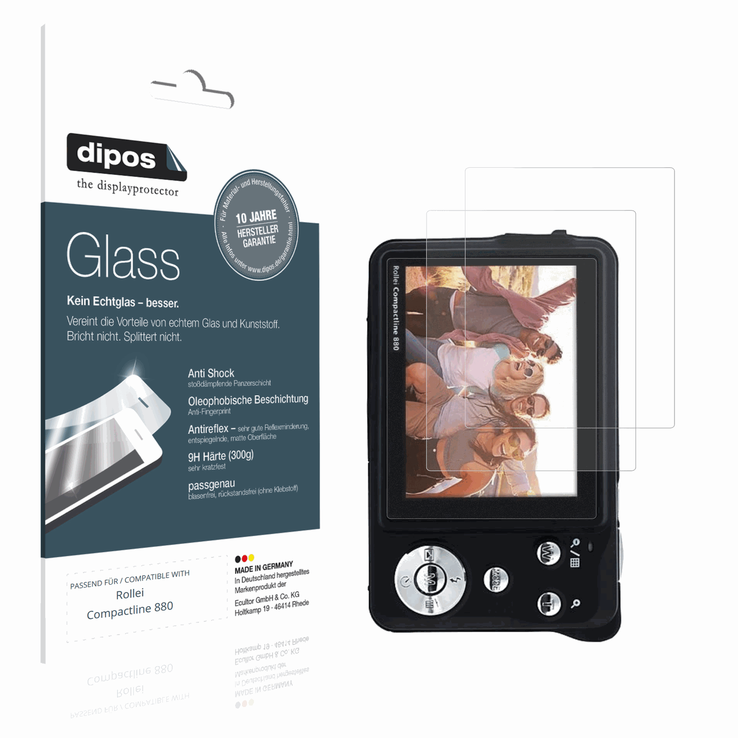 Matte Displayschutzfolie von dipos passend für Rollei Compactline 880, 9H kratzfest und blasenfrei montiert