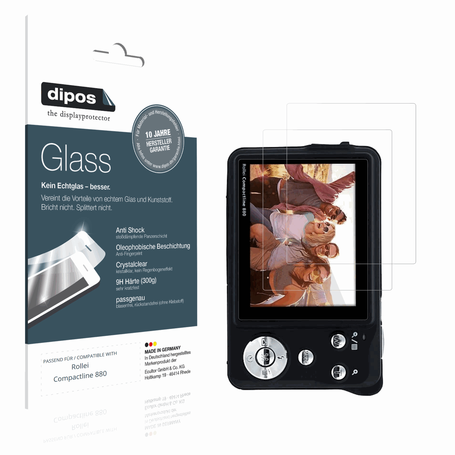 Klare Displayschutzfolie von dipos passend für Rollei Compactline 880, 9H kratzfest und blasenfrei montiert
