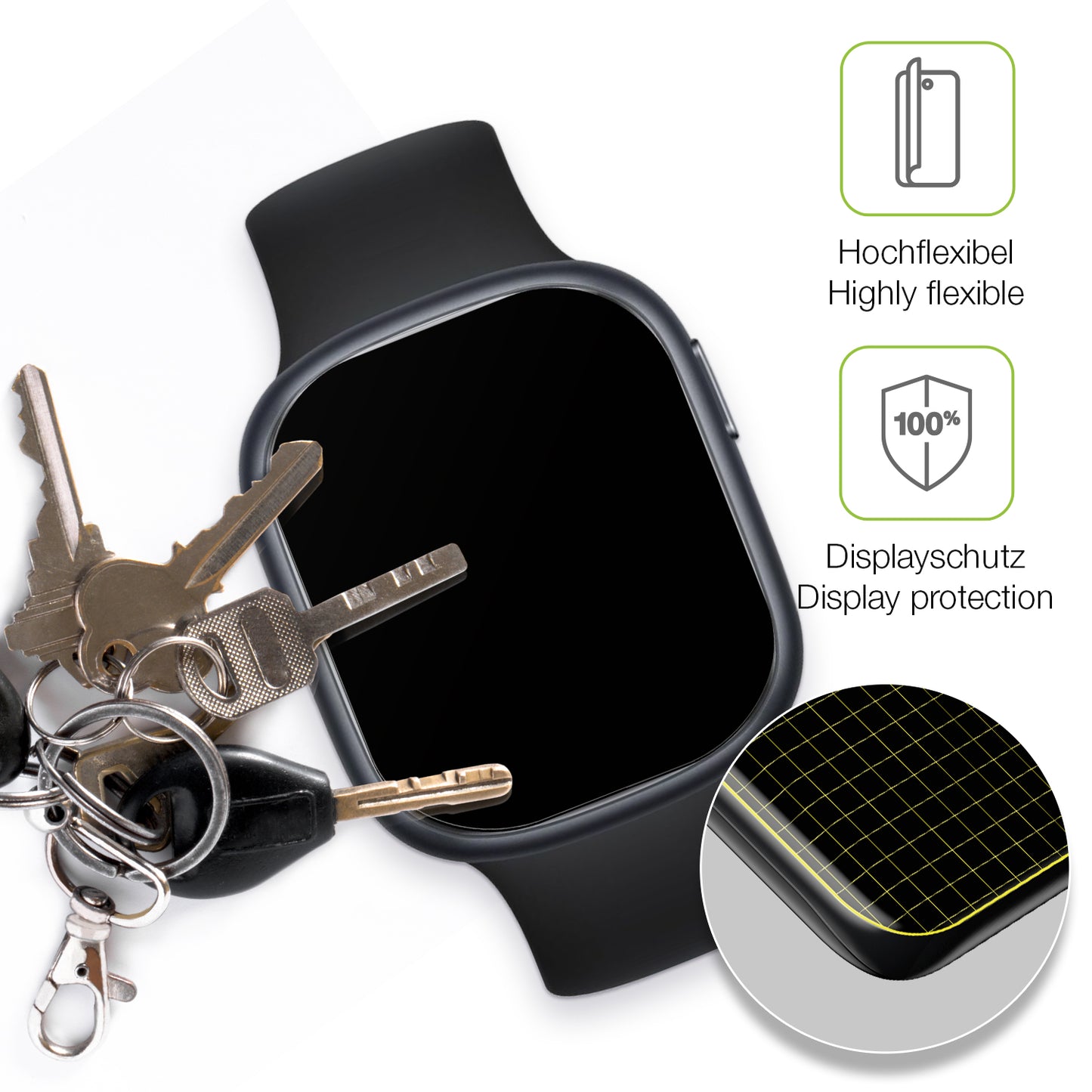 dipos Displayschutz für Rollme S1 Smartwatch, transparente Oberfläche, perfekte Passform auch für die Rundungen