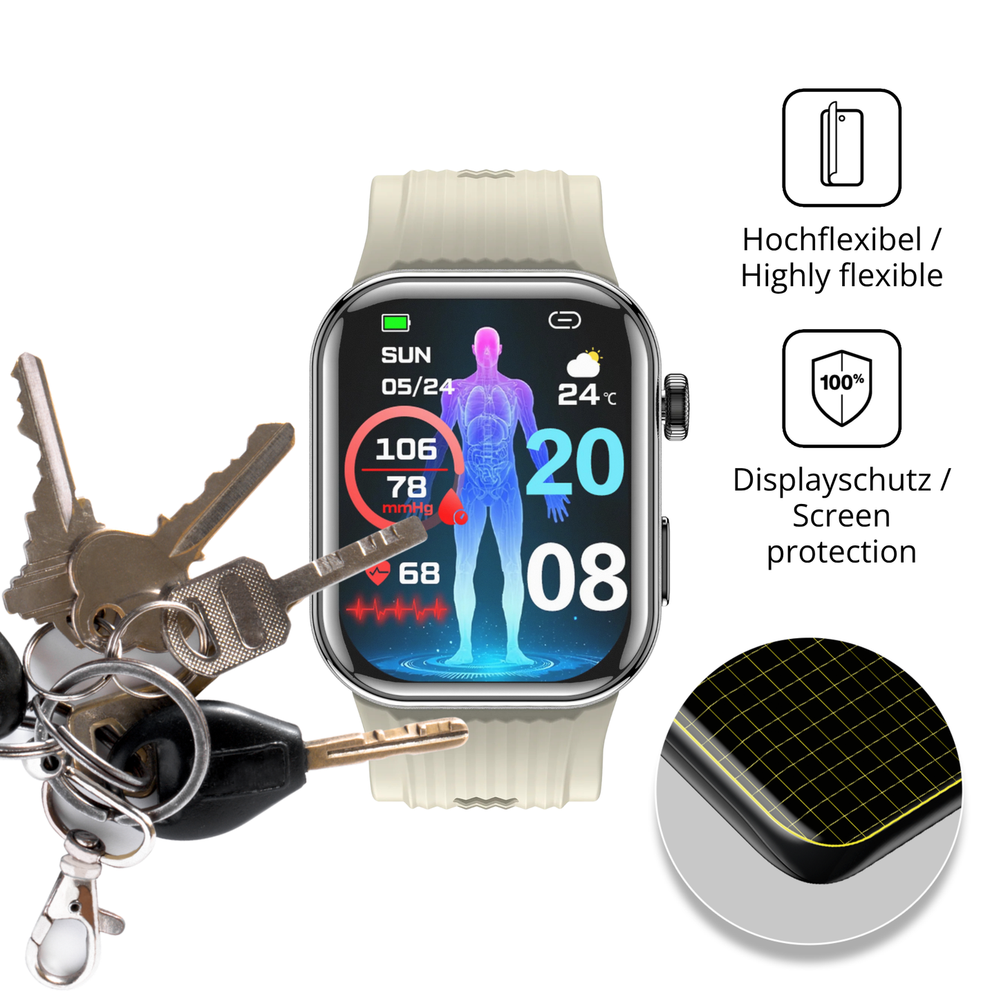 dipos Displayschutz für Rollme Kore D1, transparente Oberfläche, perfekte Passform auch für die Rundungen