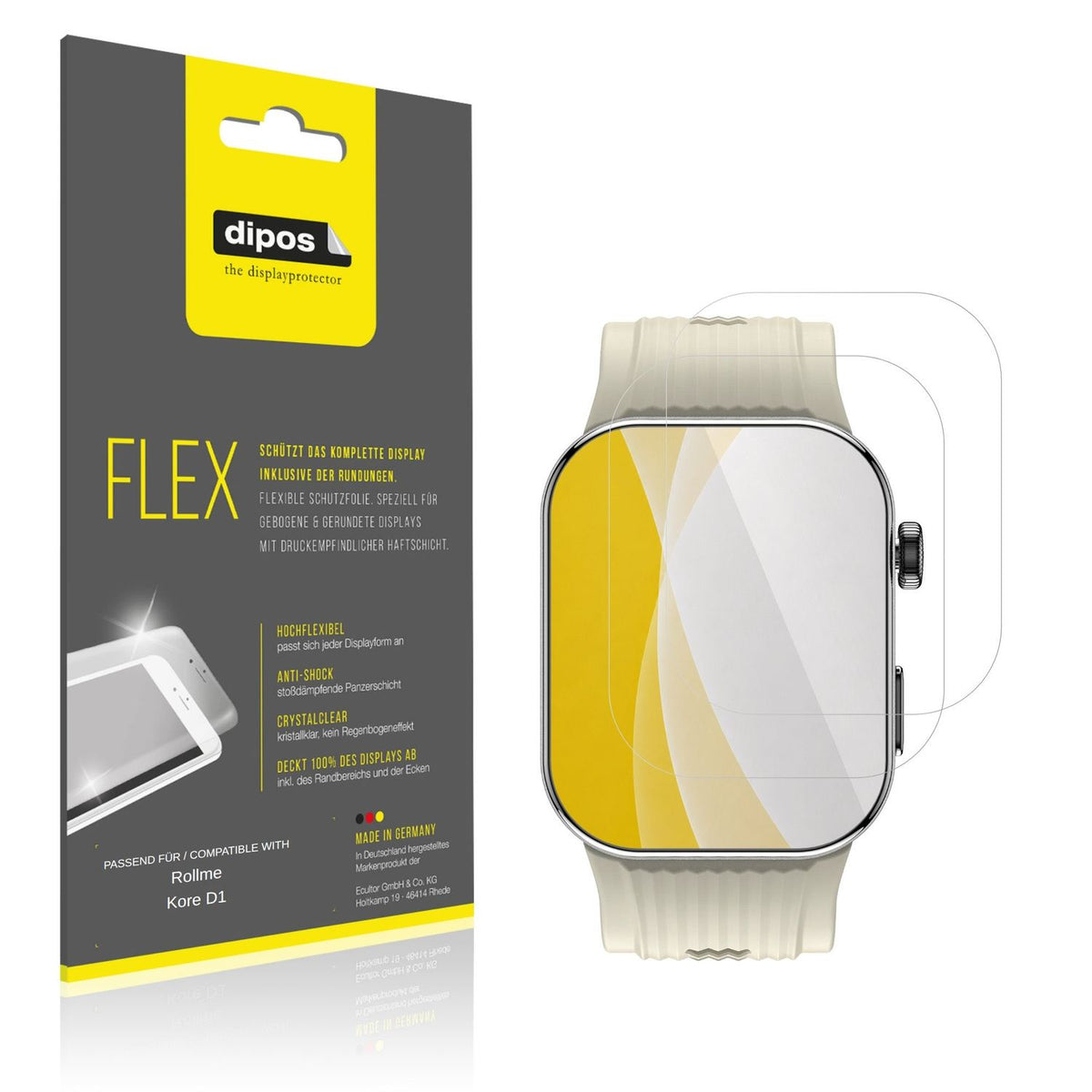 Klare Displayschutzfolie von dipos passend für Rollme Kore D1, 100% Displayabdeckung und blasenfreie Montage