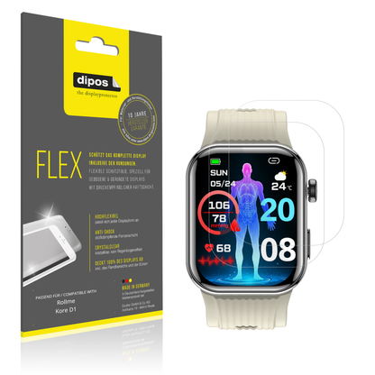 Klare Displayschutzfolie von dipos passend für Rollme Kore D1, 100% Displayabdeckung und blasenfreie Montage