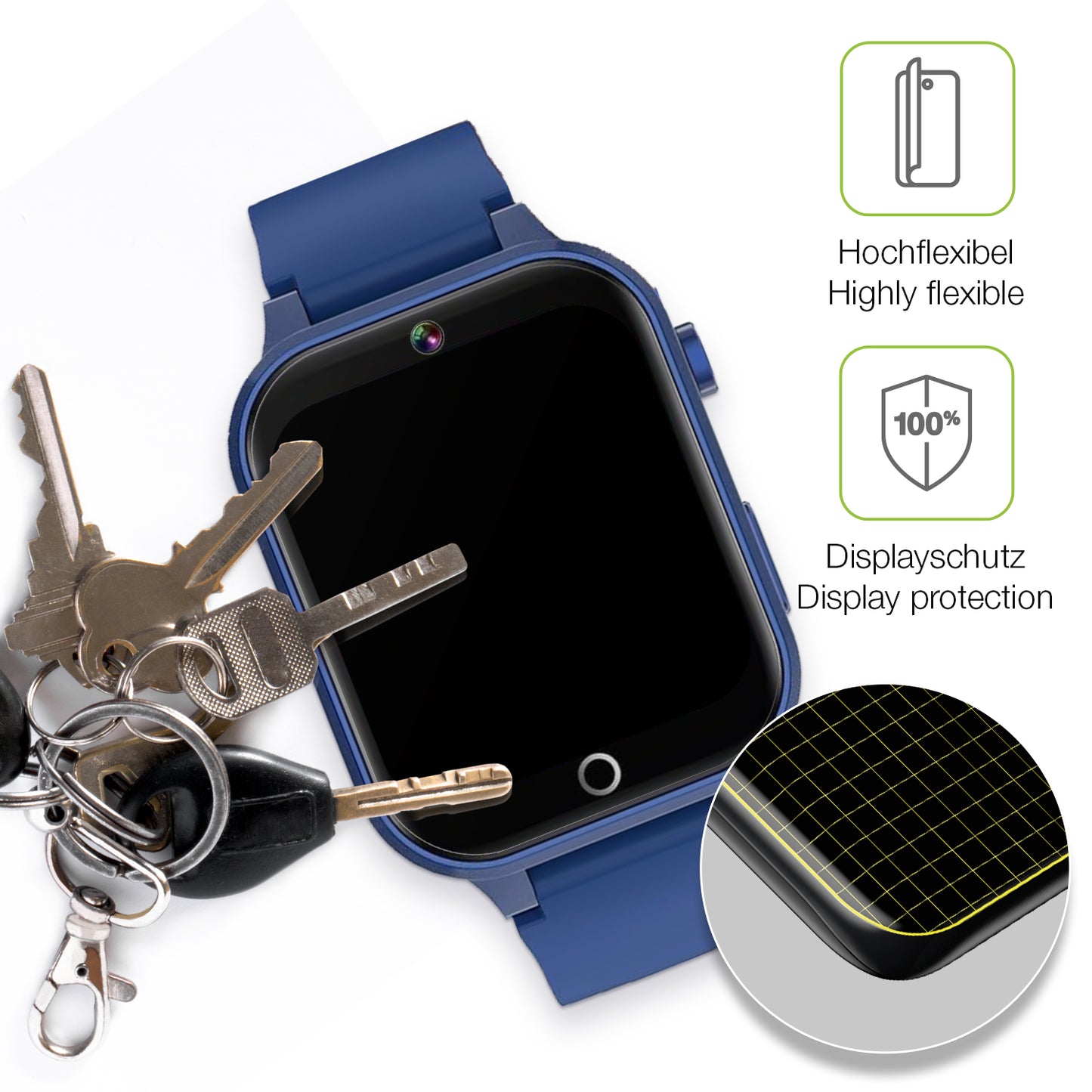 dipos Displayschutz für Ruopoem Kids Smartwatch 1.54 Zoll, transparente Oberfläche, perfekte Passform auch für die Rundungen