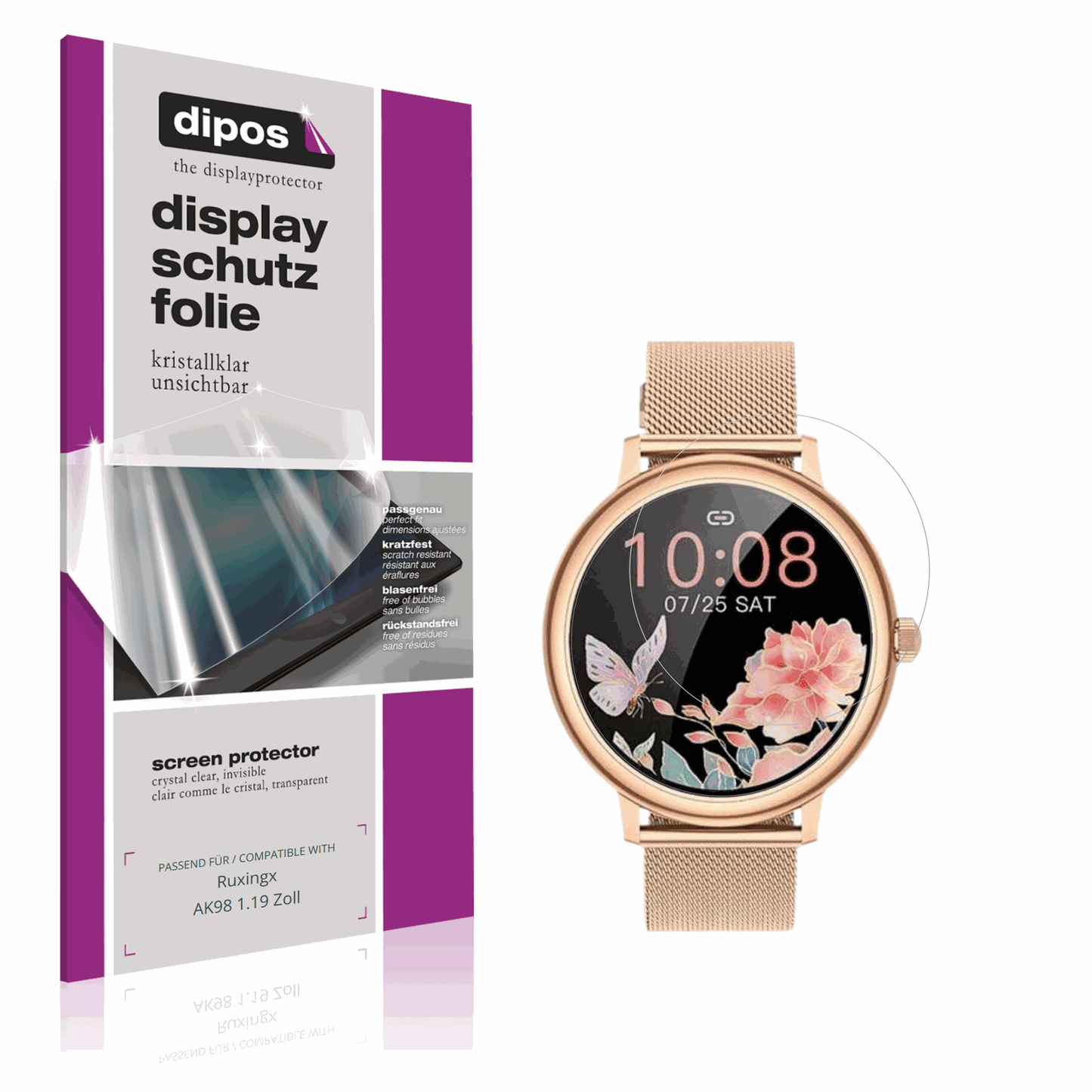 Klare Displayschutzfolie von dipos passend für Ruxingx AK98 1.19 Zoll, präziser Zuschnitt und blasenfrei montiert