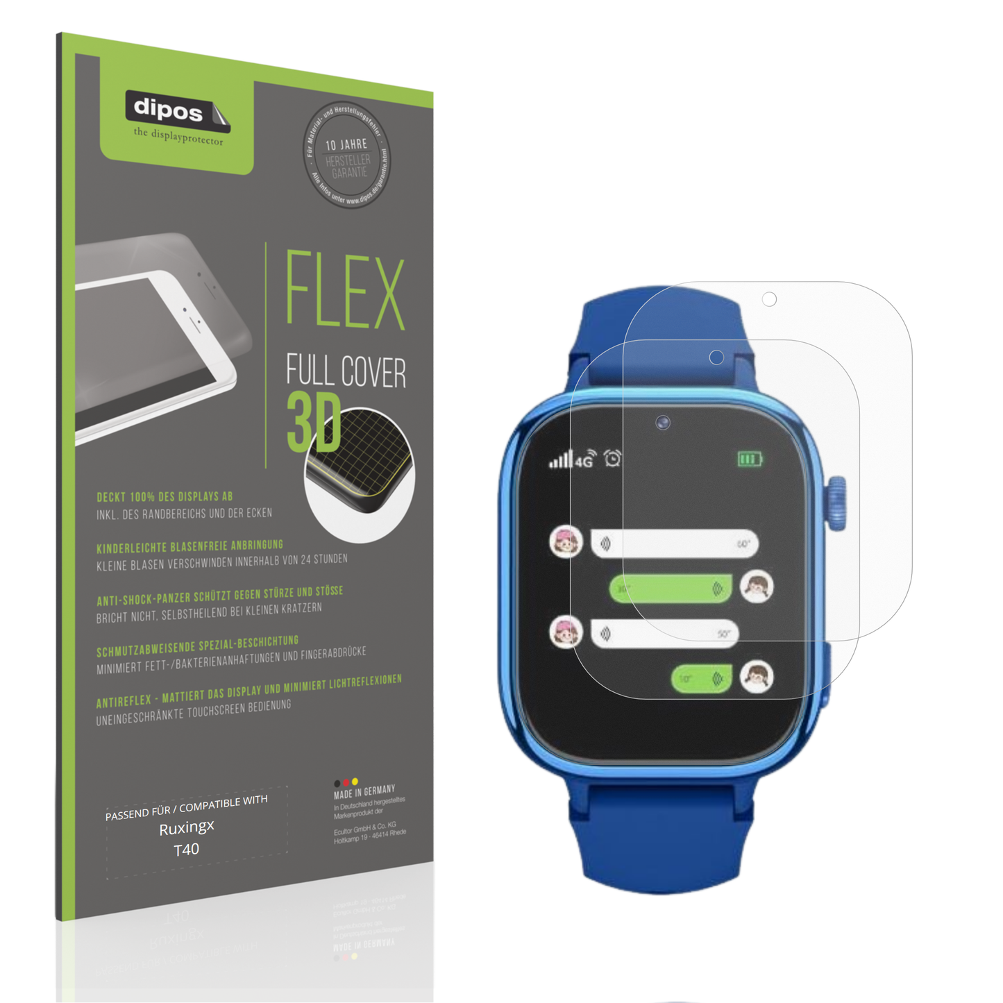 Matte Displayschutzfolie von dipos passend für Ruxingx T40, 100% Displayabdeckung und blasenfreie Montage