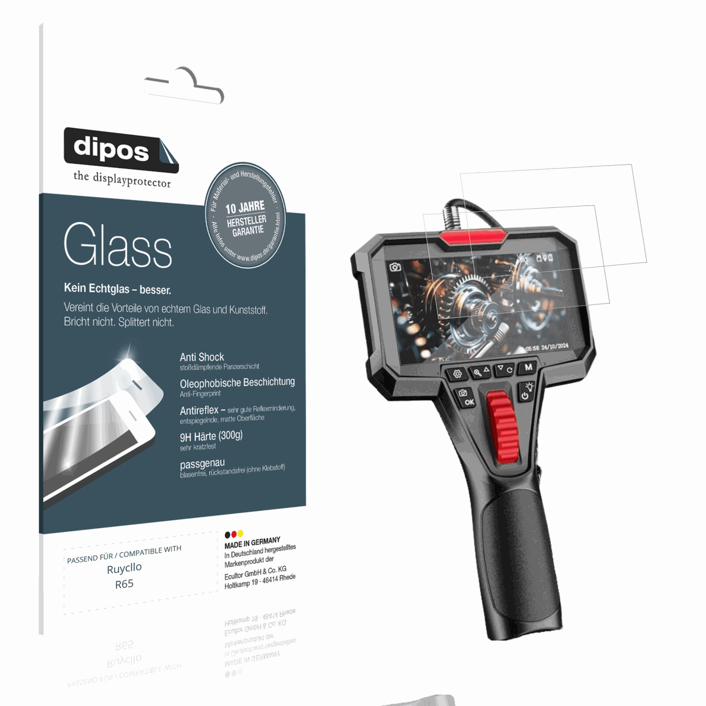 Matte Displayschutzfolie von dipos passend für Ruycllo R65, 9H kratzfest und blasenfrei montiert