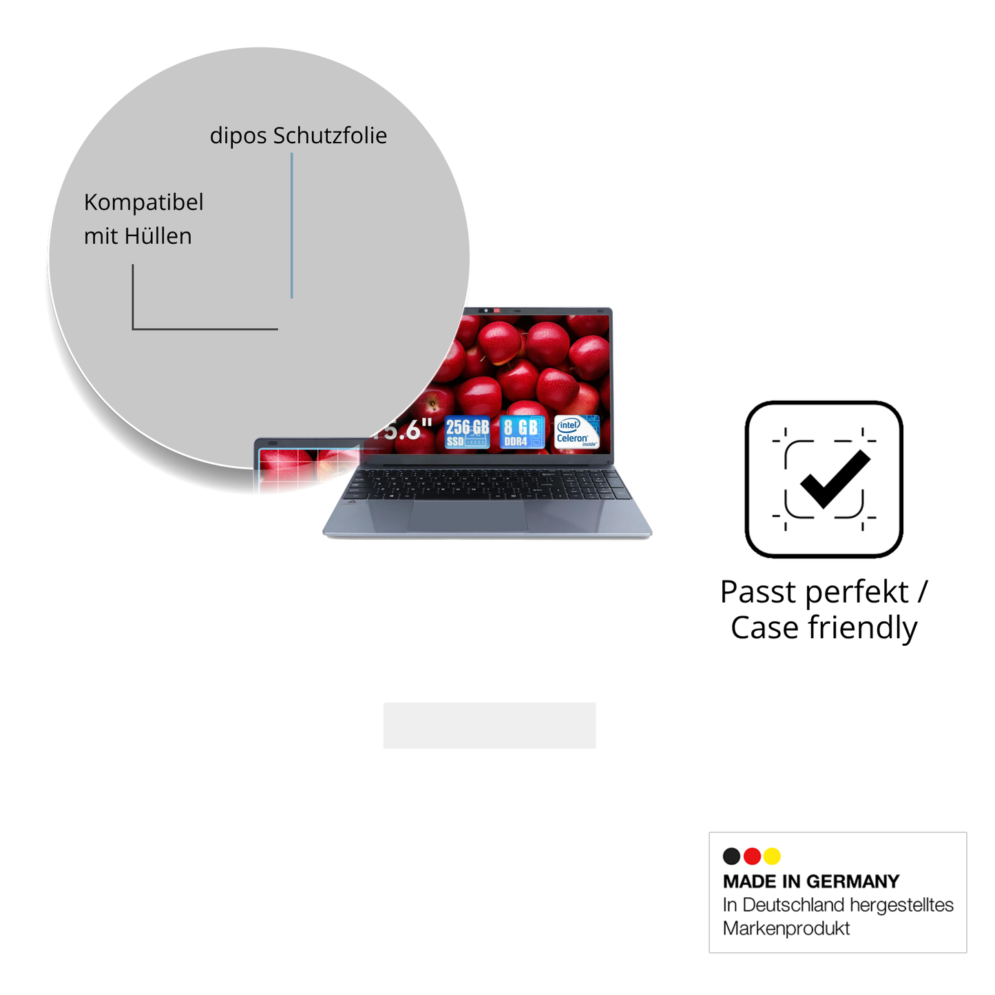 Schutzfolie mit optimaler Passform, zur Verwendung mit Hüllen geeignet