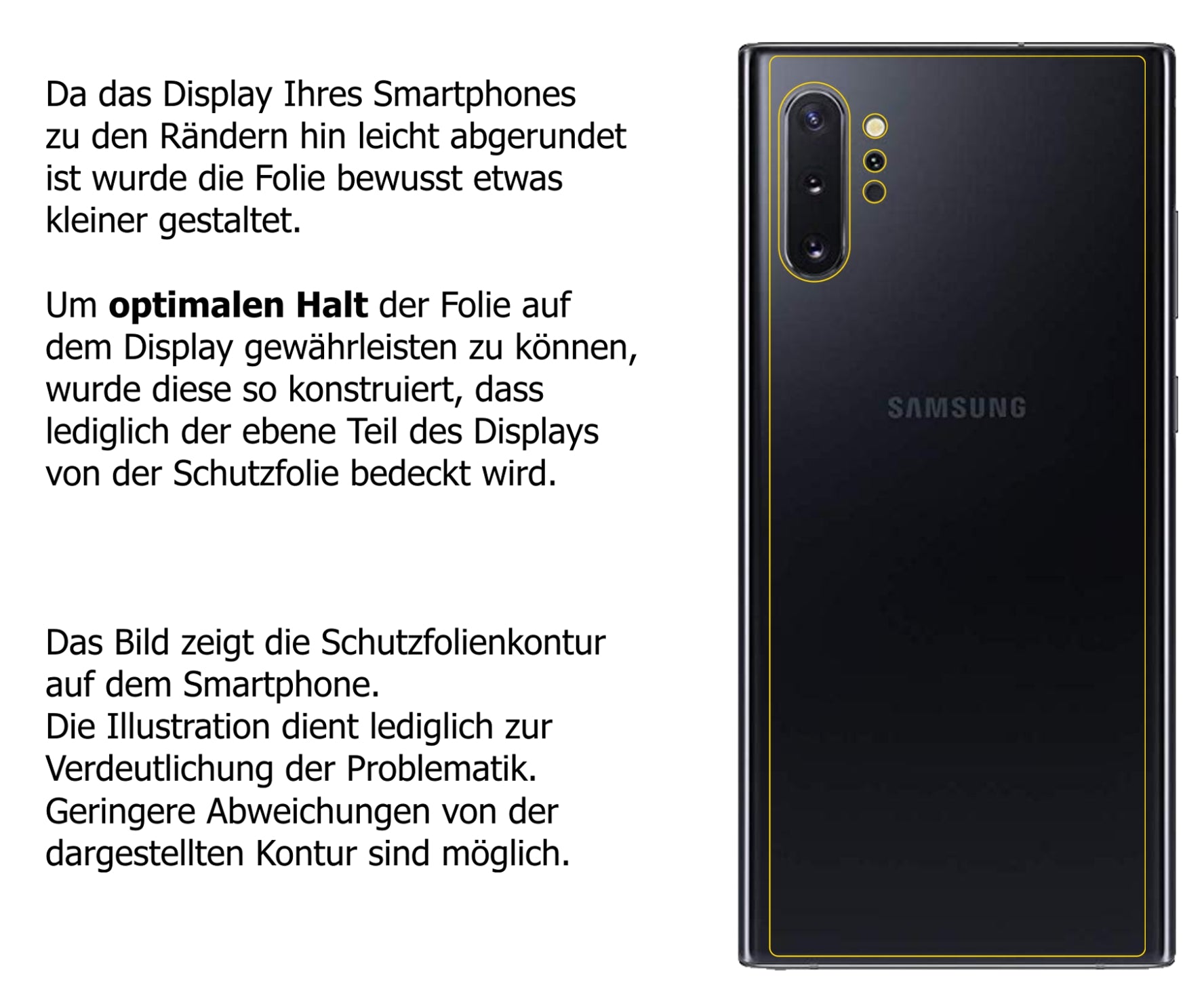 dipos Displayschutz für Samsung Galaxy Note 10 Plus Rückseite, transparente Oberfläche, perfekte Passform auch für die Rundungen