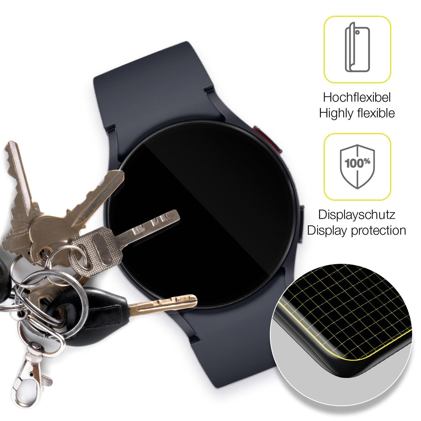 dipos Displayschutz für Samsung Galaxy Watch 6 40mm, transparente Oberfläche, geringe Dicke und perfekte Passform