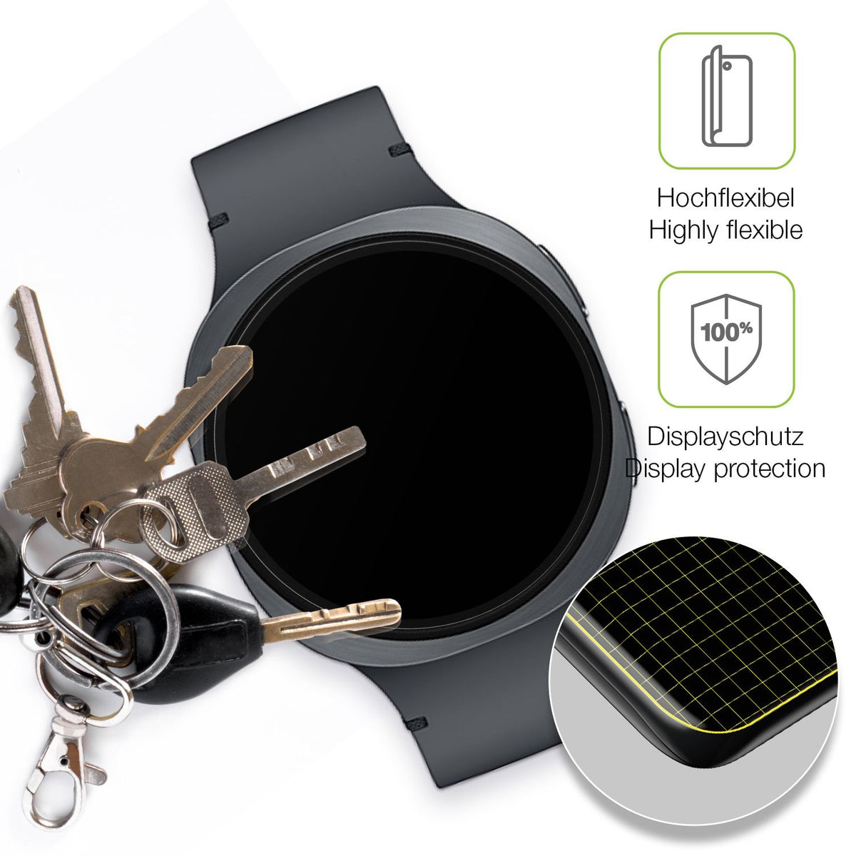 dipos Displayschutz für Samsung Galaxy Watch8 40mm, transparente Oberfläche, perfekte Passform auch für die Rundungen