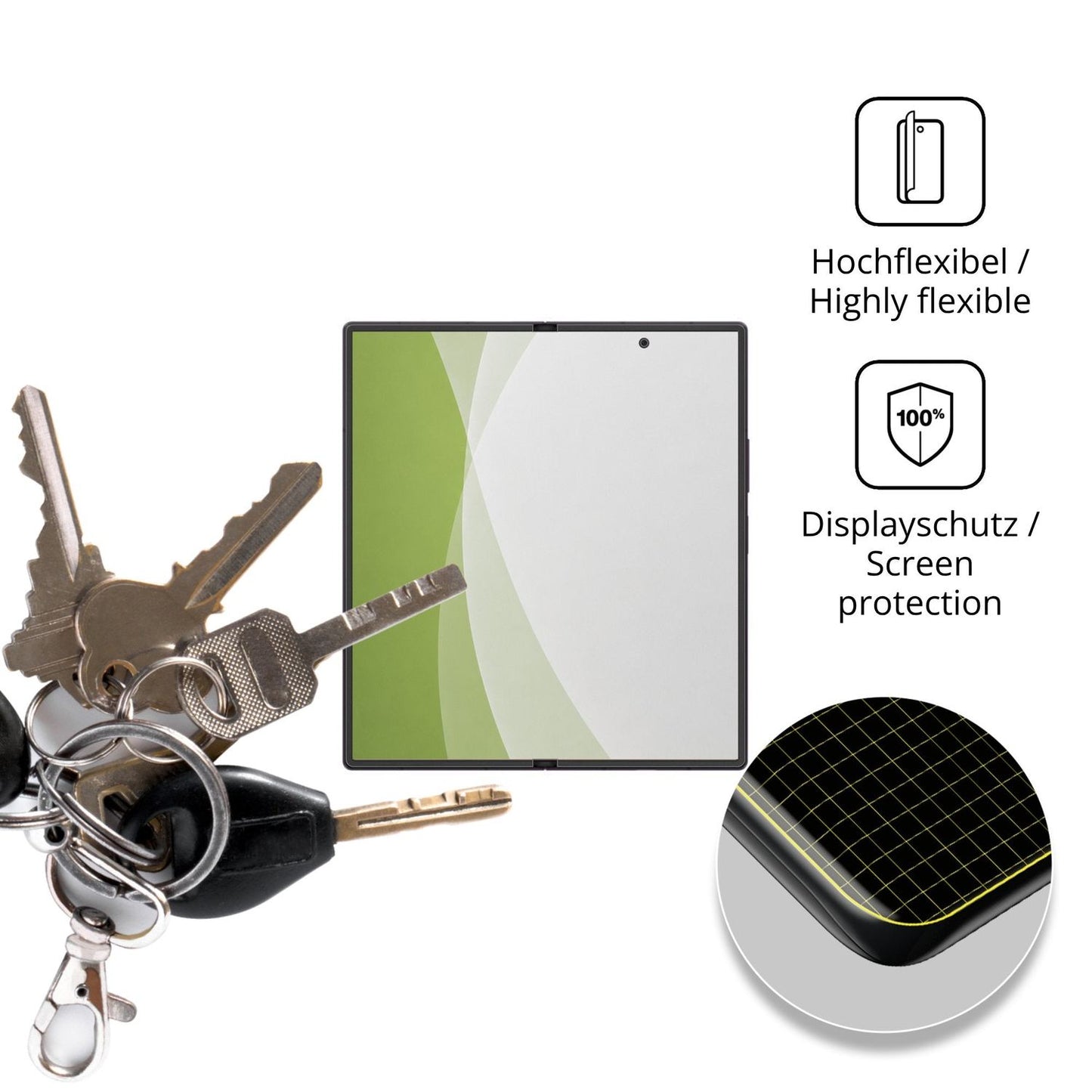 dipos Displayschutz für Samsung Galaxy Z Fold8 Ultra Innenseite, transparente Oberfläche, perfekte Passform auch für die Rundungen