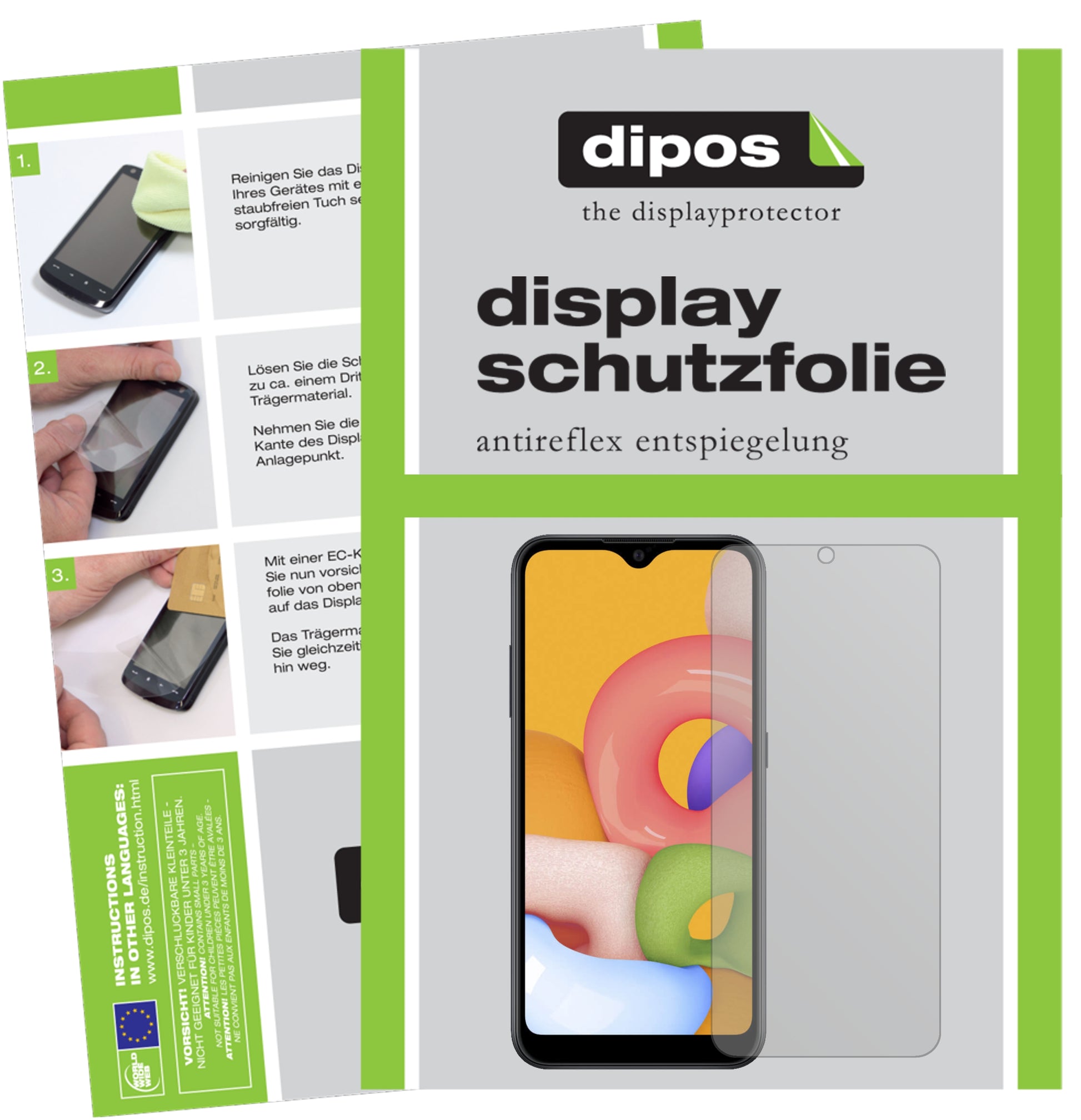 Matte Displayschutzfolie von dipos passend für Samsung Galaxy A01, präziser Zuschnitt und blasenfrei montiert