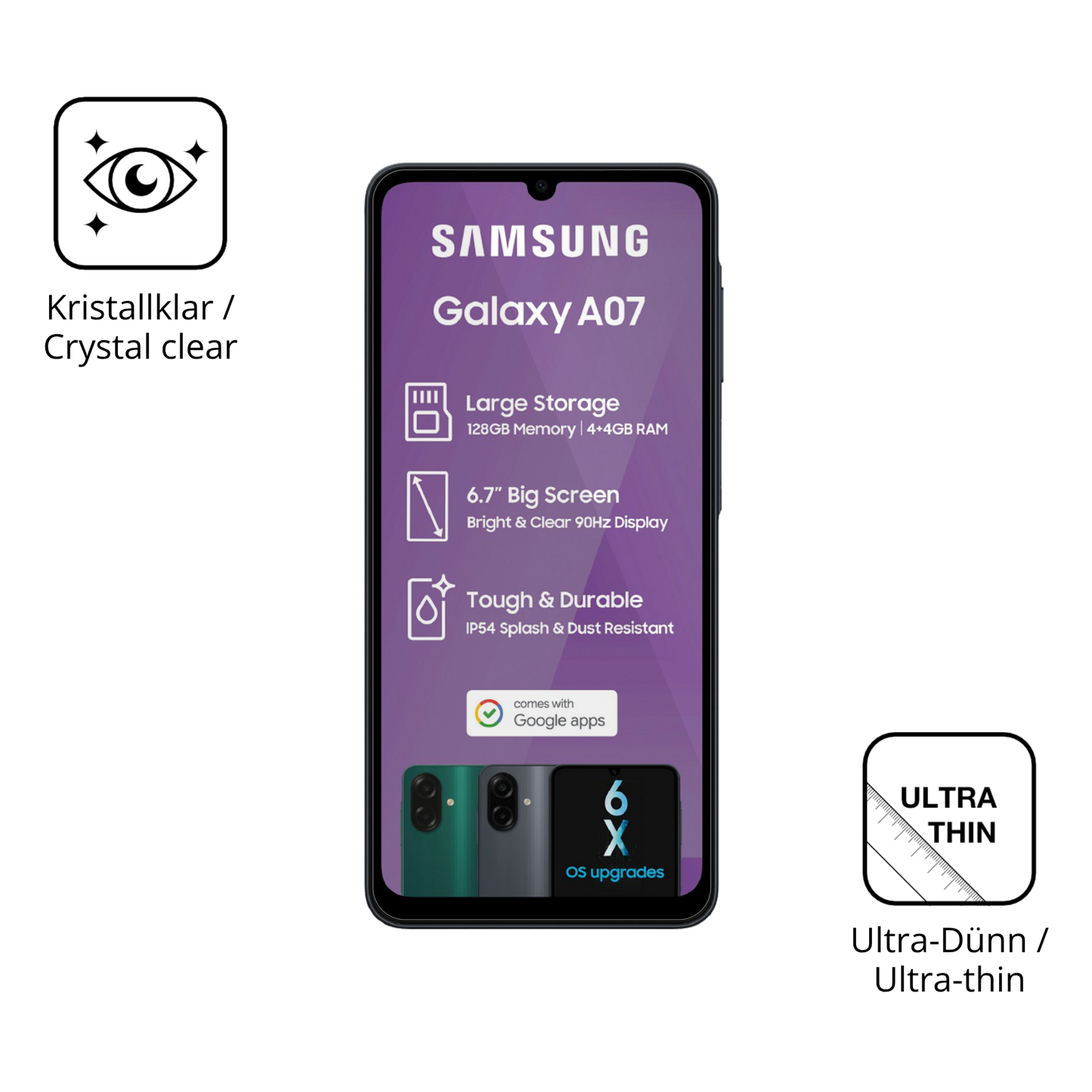 4x Schutzfolie klar für Samsung Galaxy A07 Display-Schutzfolie