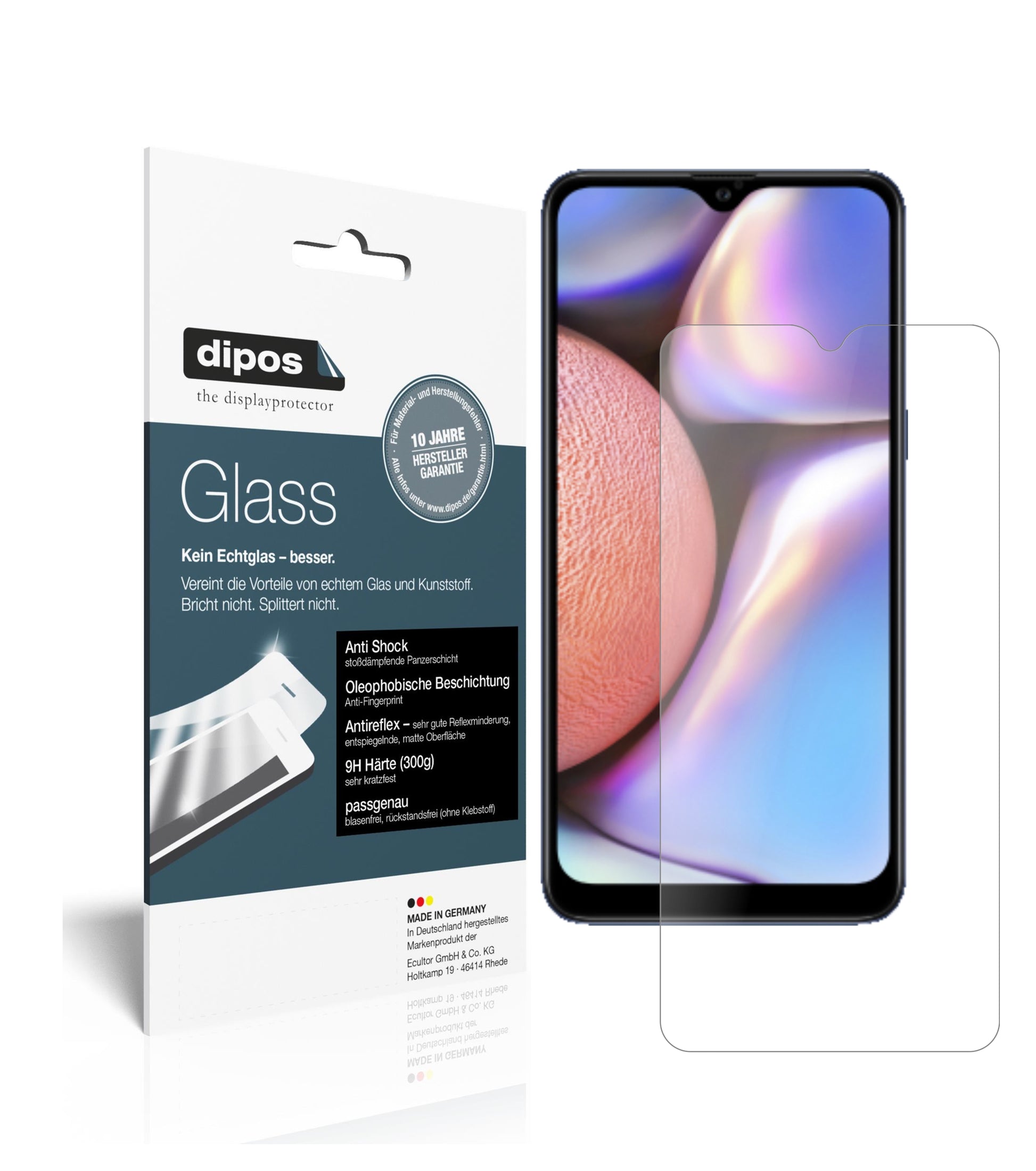 Matte Displayschutzfolie von dipos passend für Samsung Galaxy A10s, 9H kratzfest und blasenfrei montiert