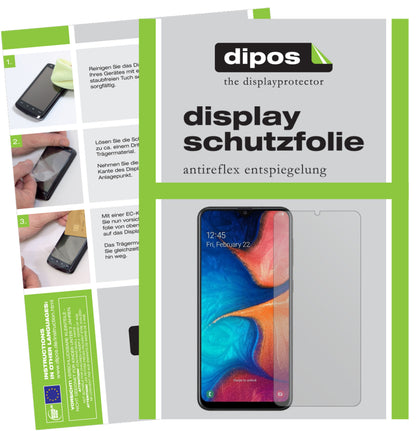 Matte Displayschutzfolie von dipos passend für Samsung Galaxy A20, präziser Zuschnitt und blasenfrei montiert