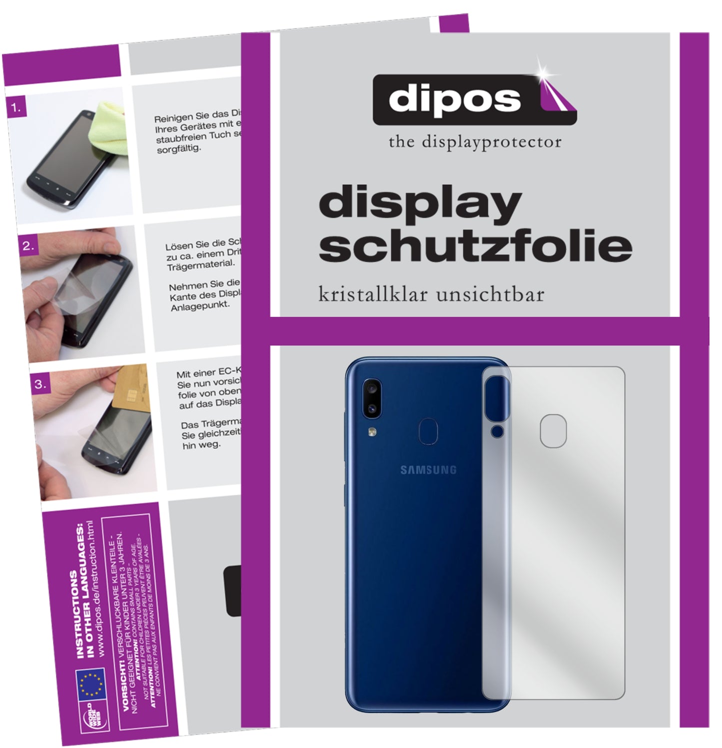 5x Schutzfolie klar für Samsung Galaxy A20 Rückseite Display-Schutzfolie