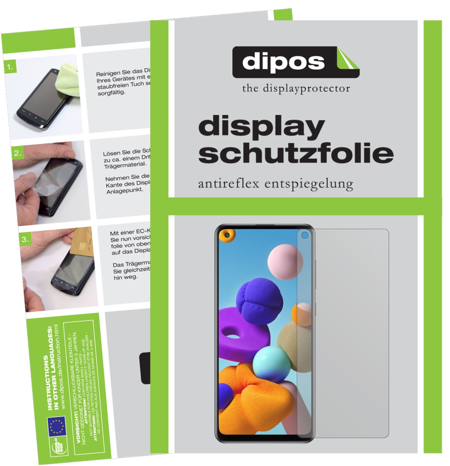 Matte Displayschutzfolie von dipos passend für Samsung Galaxy A21s, präziser Zuschnitt und blasenfrei montiert