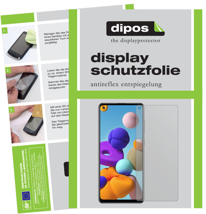 Matte Displayschutzfolie von dipos passend für Samsung Galaxy A21s, präziser Zuschnitt und blasenfrei montiert